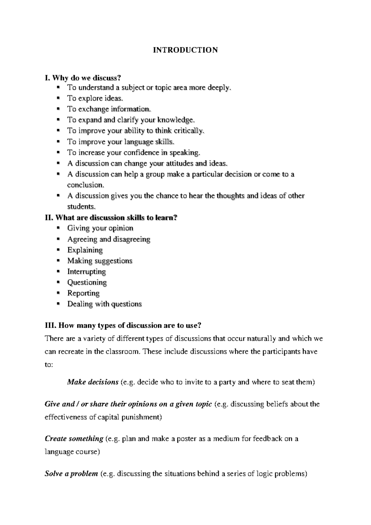 Introduction Basic information about discussion skills - INTRODUCTION I ...