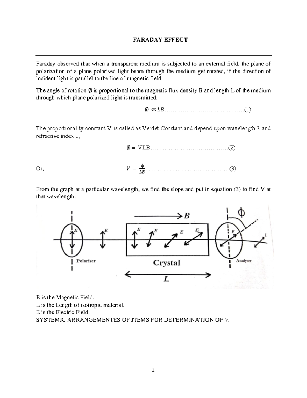 FARADAY EFFECT EXPERIMENT: DETERMINATION OF VERDET CONSTANT - Studocu