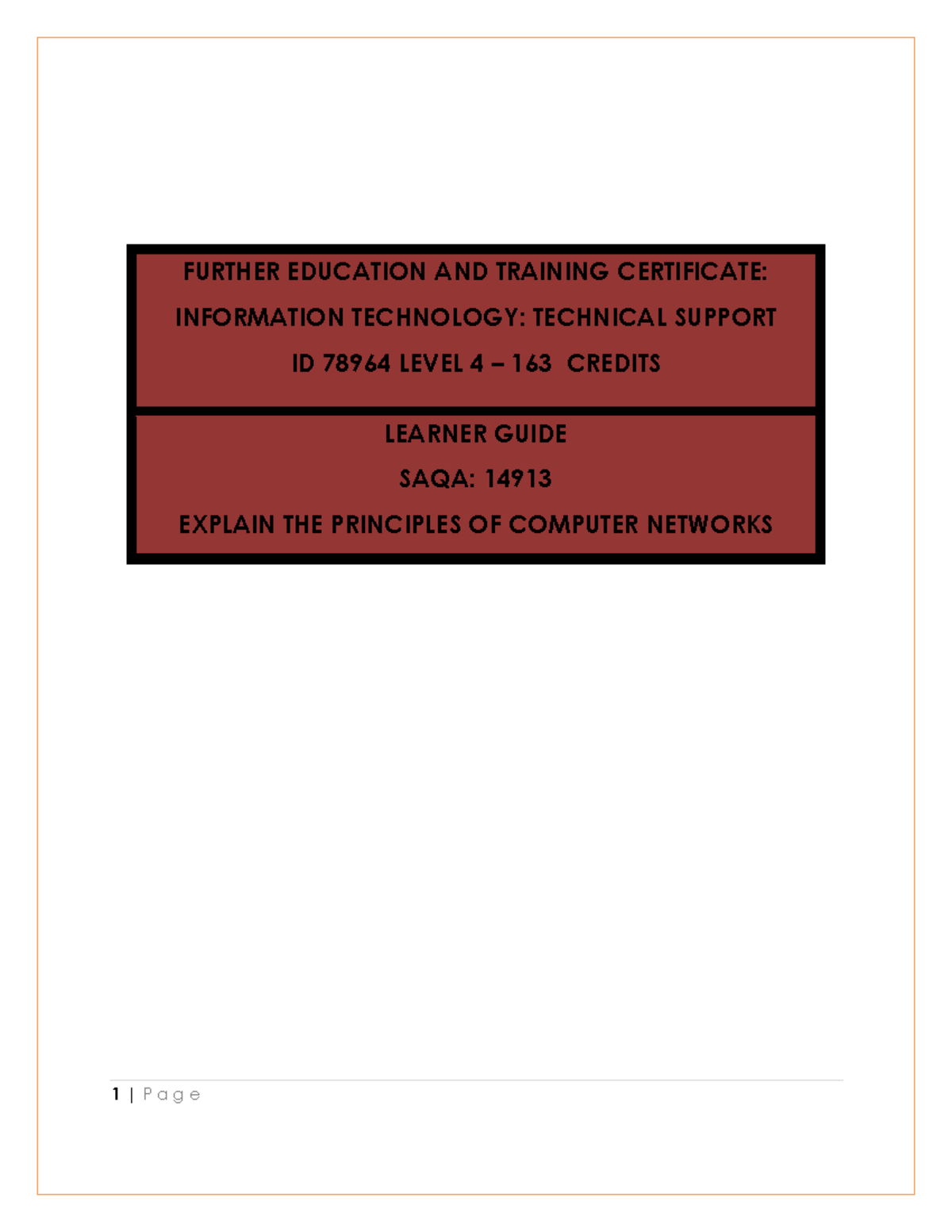 Learner Guide for IT: Computer Networks Principles (SAQA 14913) - Studocu