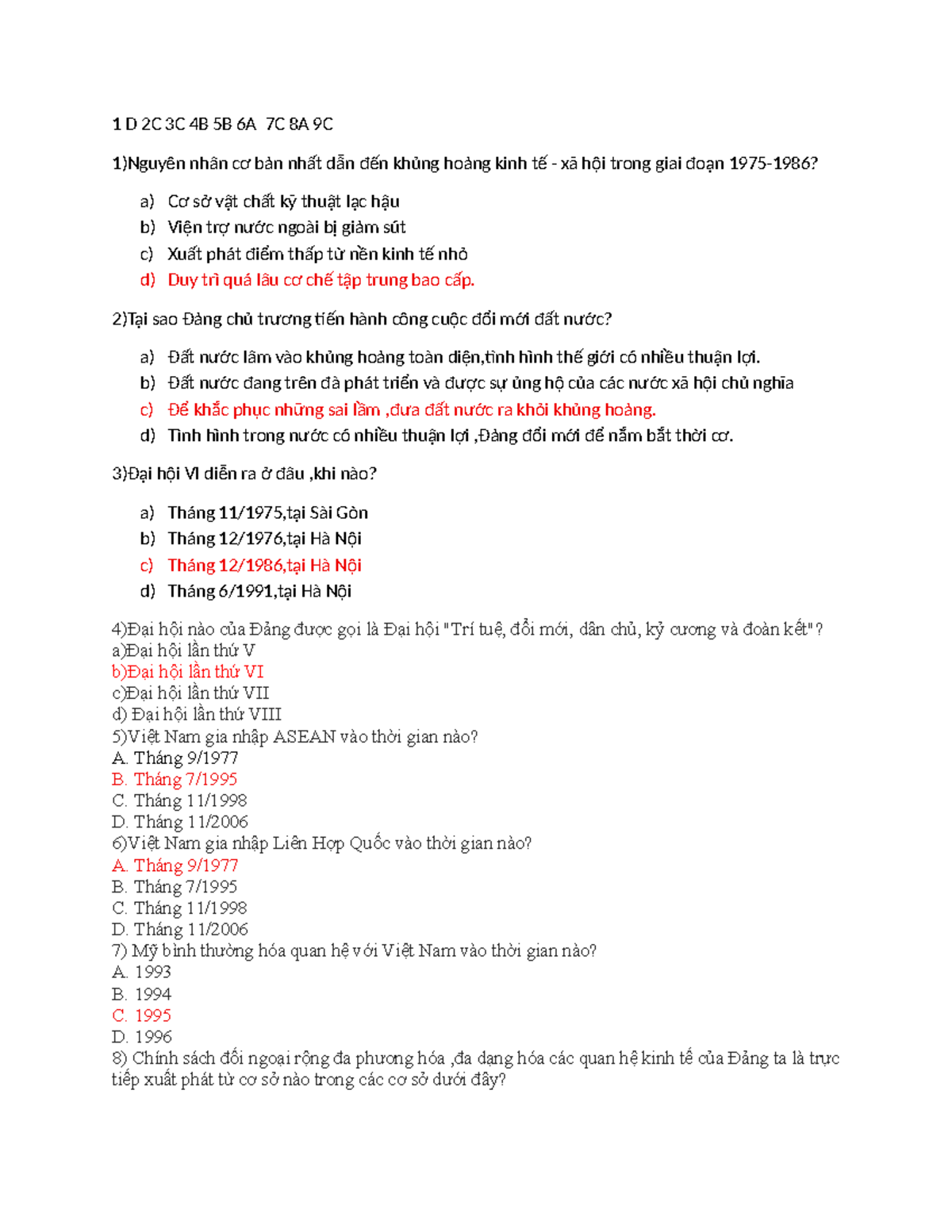Trắc Nghiệm Lịch Sử Đảng - Thuyết Trình (1D 2C 3C 4B 5B 6A 7C 8A 9C ...