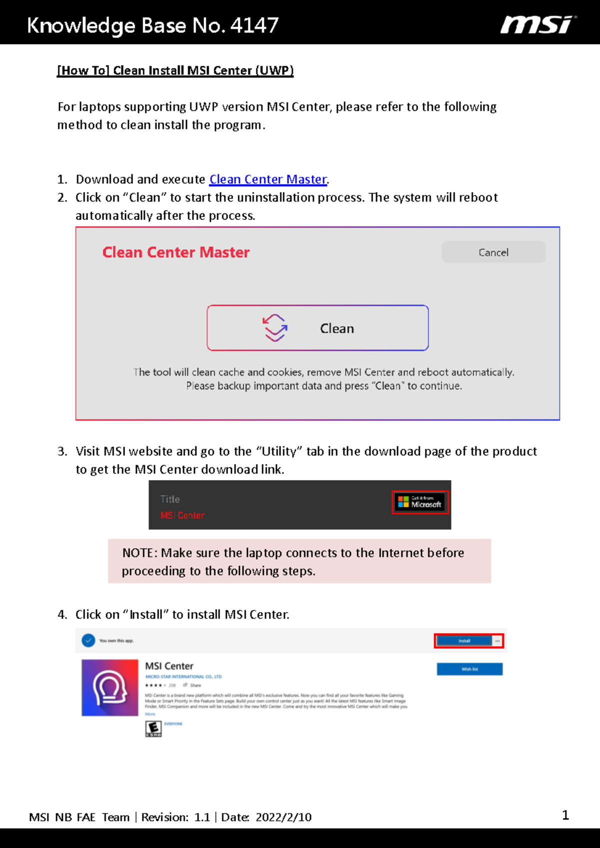 Knowledge Base No. 4147: Clean Install Procedure for MSI Center UWP ...