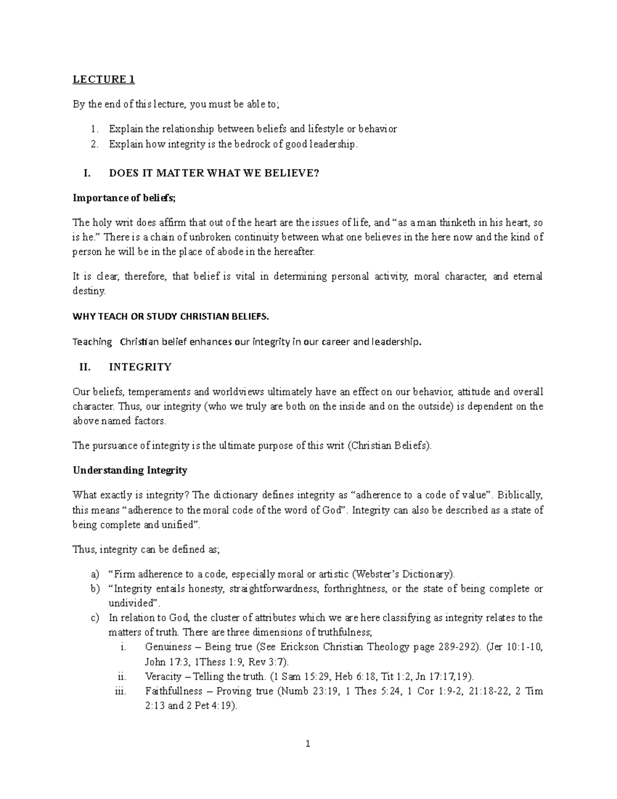 Lecture 1 - THEO 111 - introduction - LECTURE 1 By the end of this ...