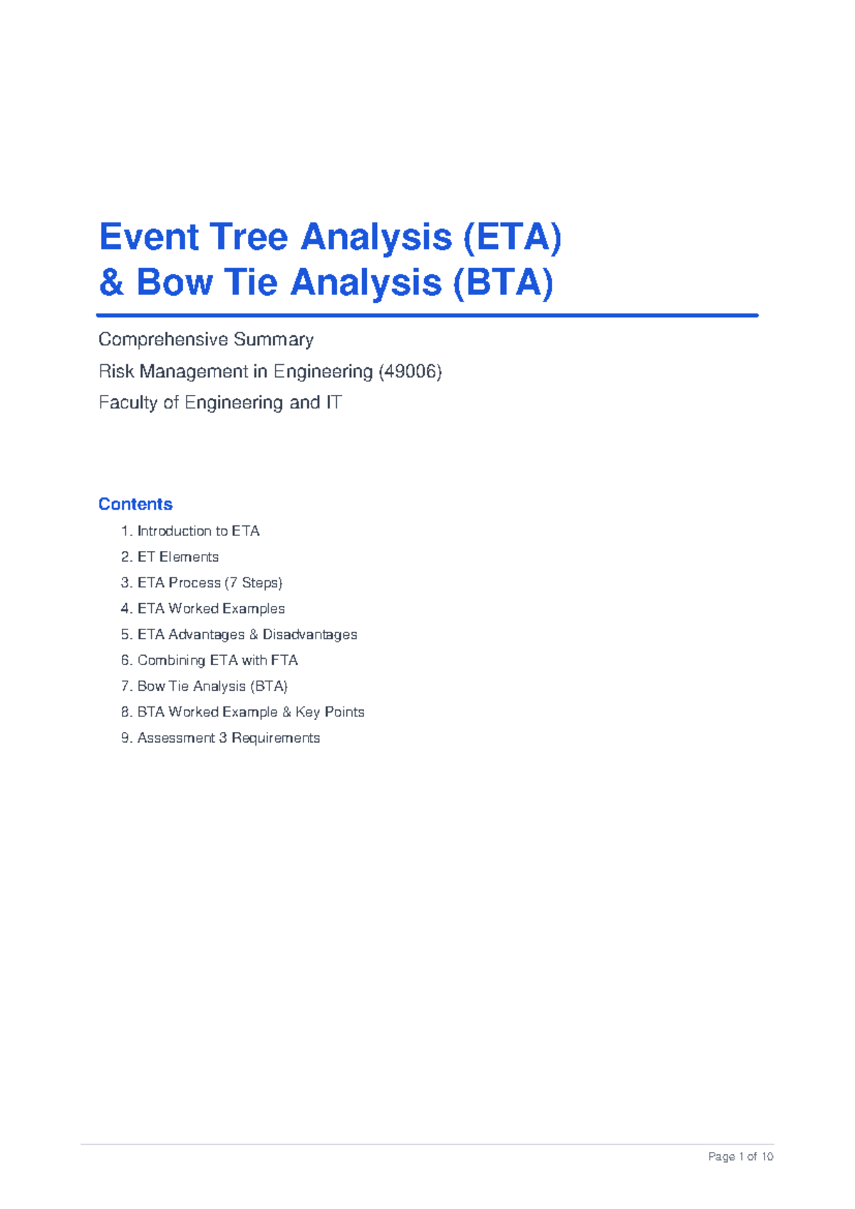 ETA & BTA Summary: Key Insights for Risk Management (49006) - Studocu
