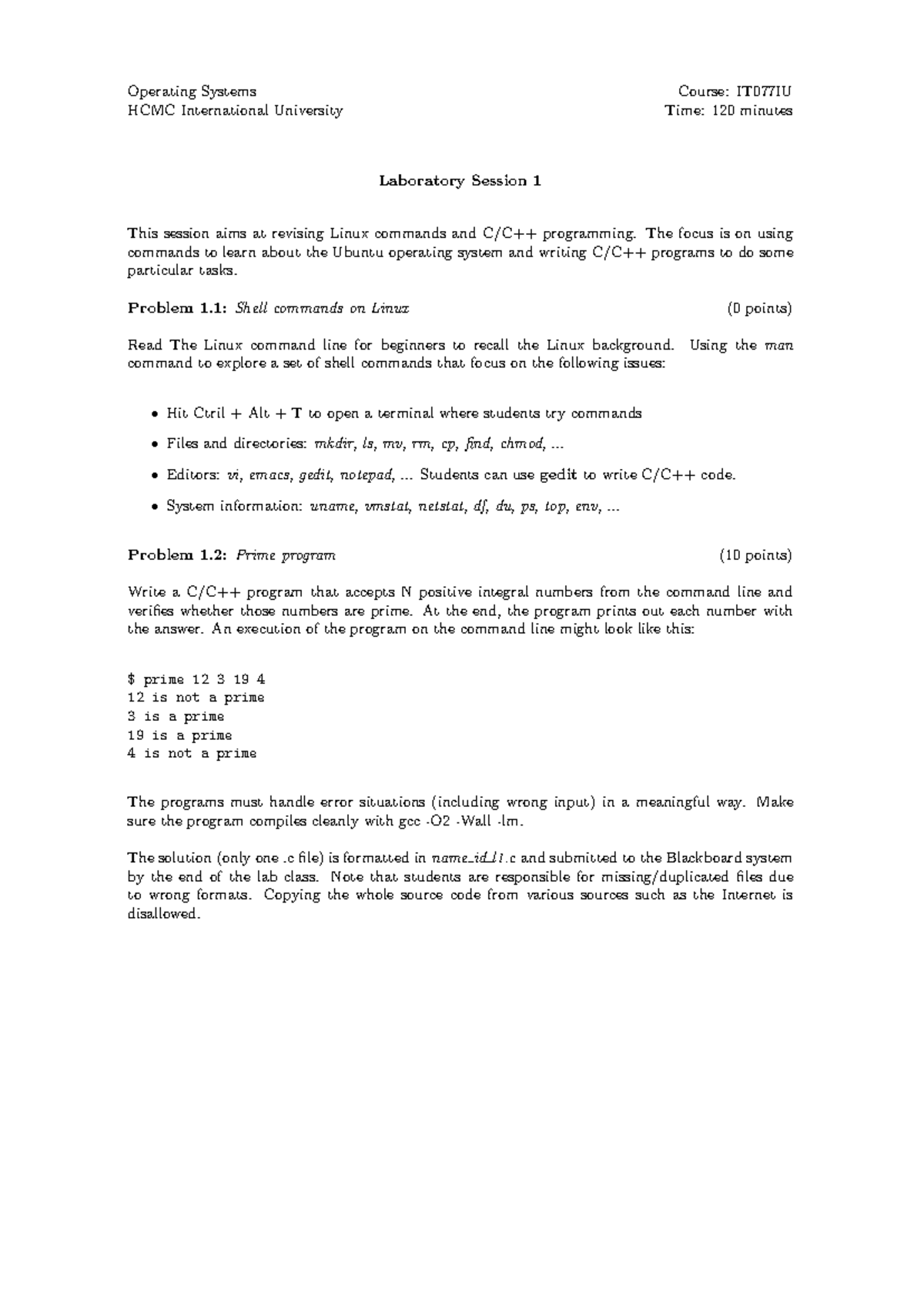 IT077IU - Lab 1: Linux Commands & Prime Program in Ubuntu - Studocu