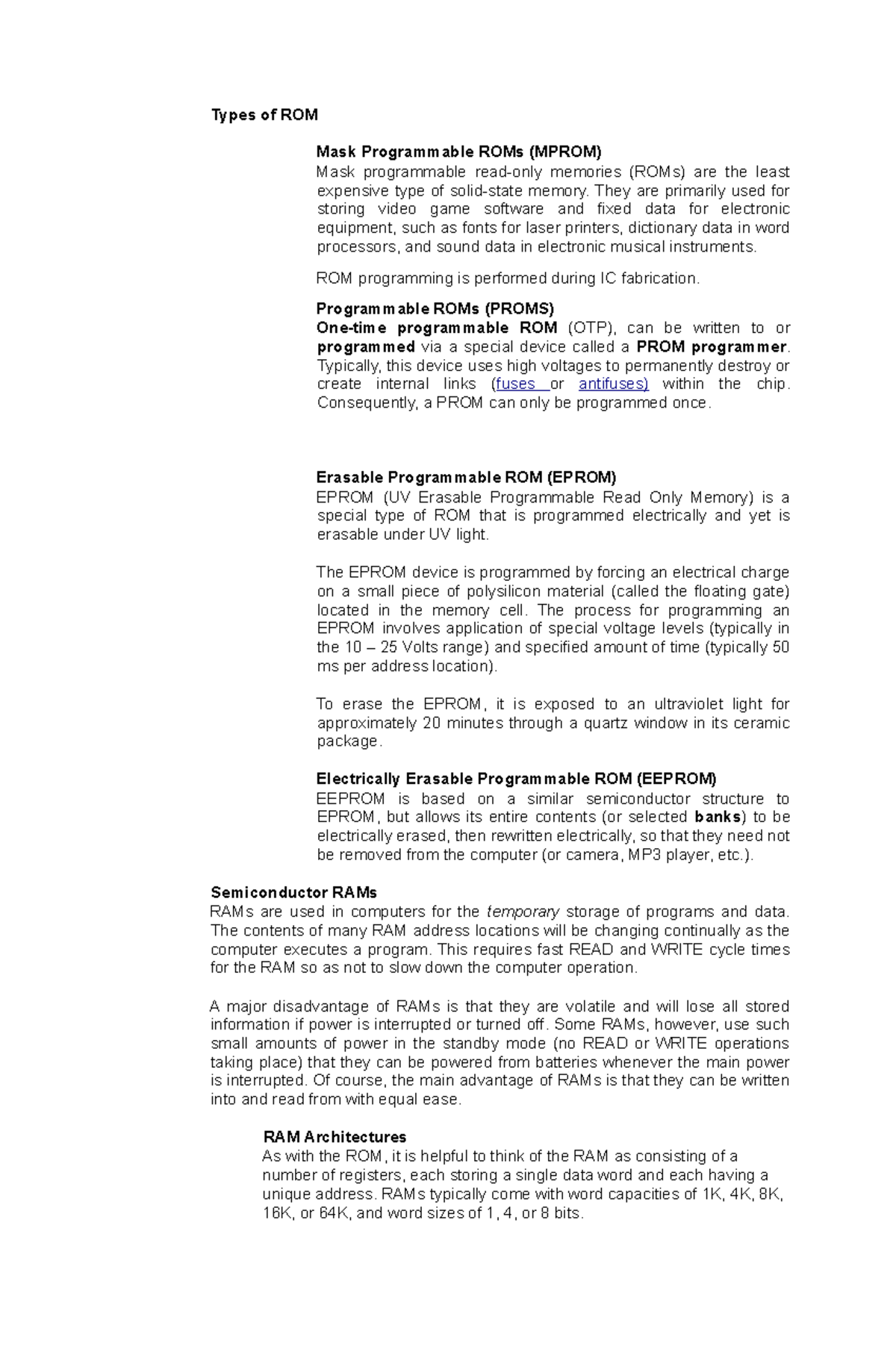 Module-7-Types of ROM - MODULE - Types of ROM Mask Programmable ROMs ...