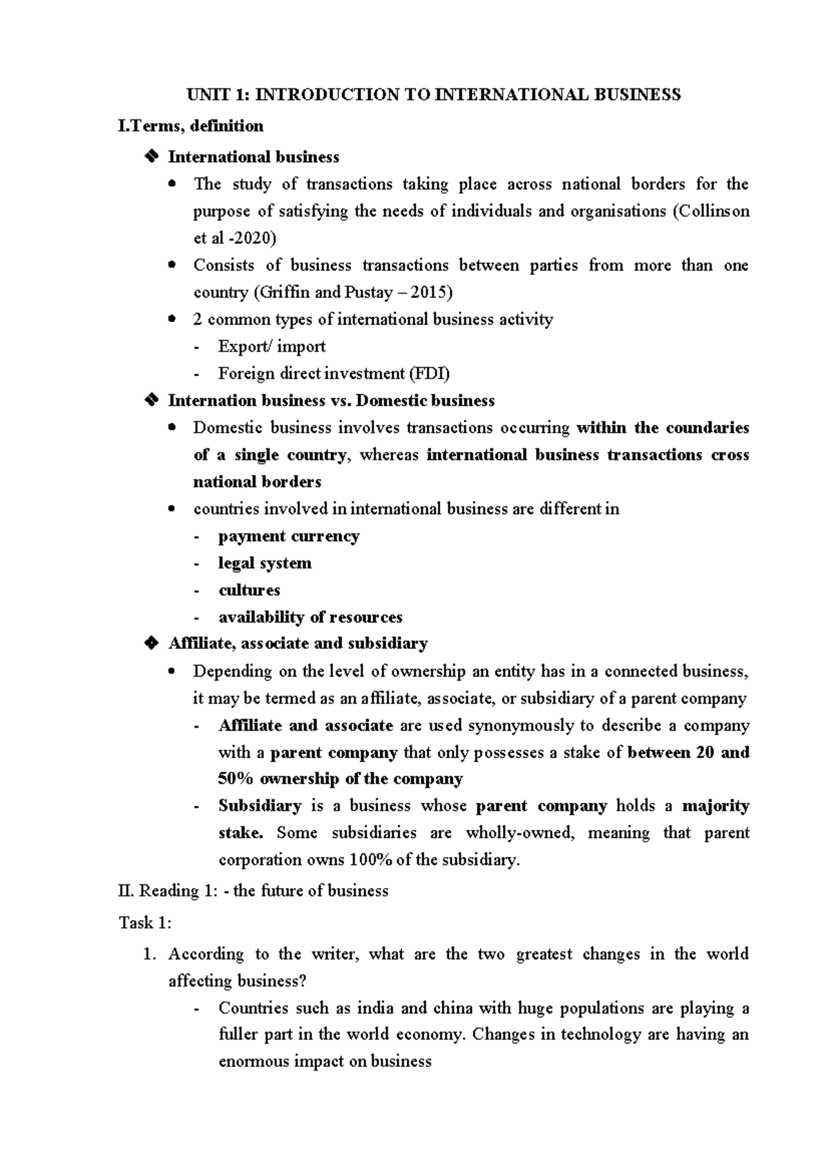 International Business I & II: Key Concepts and Global Trade Dynamics ...