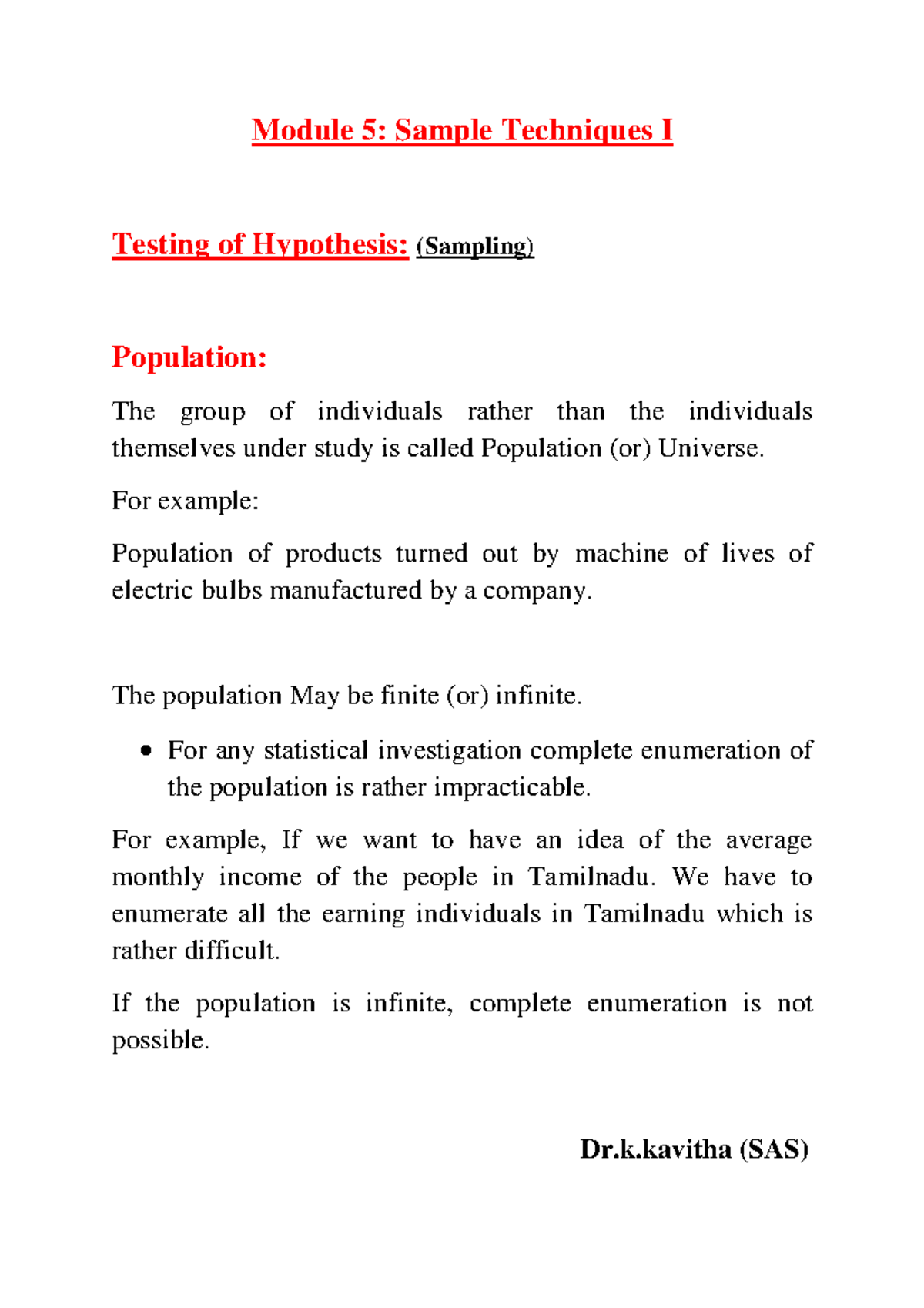 Module 5: Sampling Techniques & Hypothesis Testing (BMAT202L) - Studocu