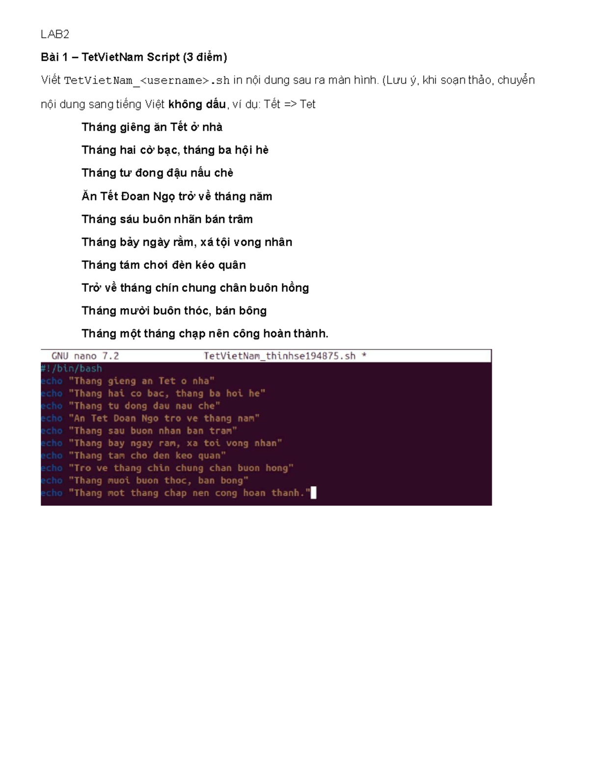 OS LAB2: Script Exercises for Tet Vietnam and Loops - Studocu