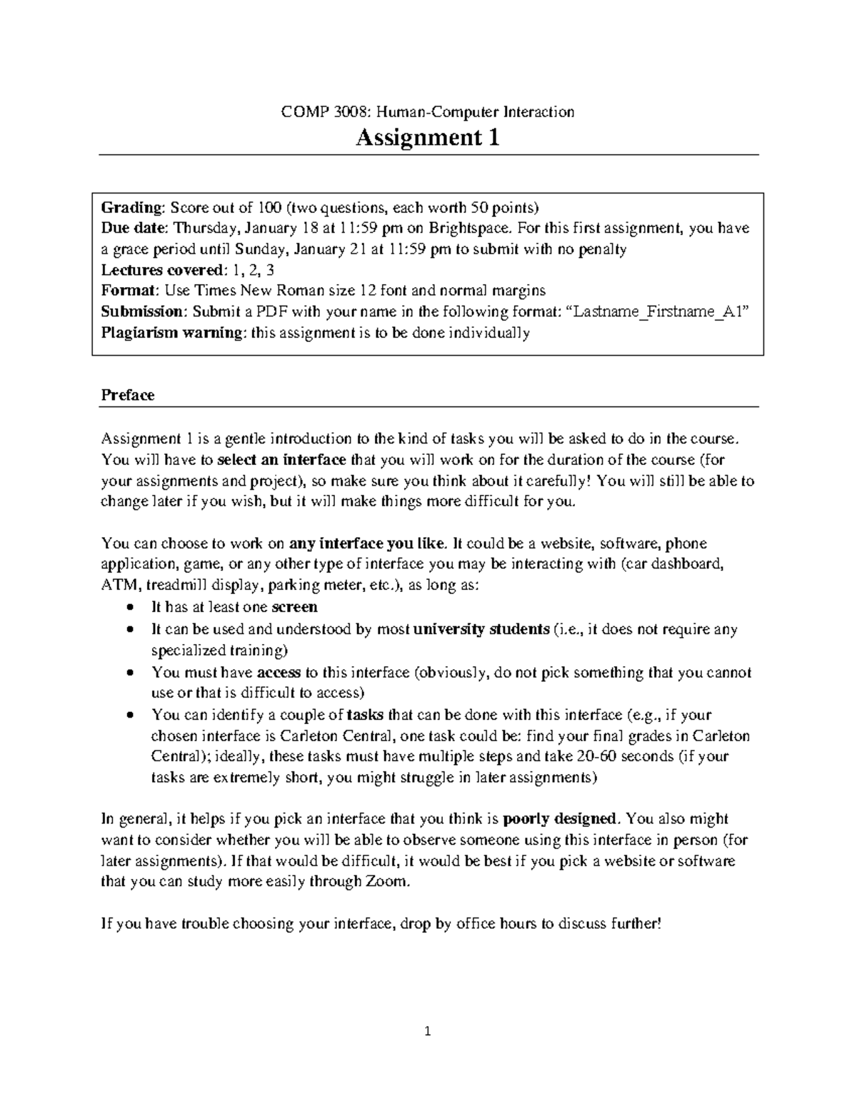 COMP 3008: Assignment 1 - Exploring Common Interface Usability - Studocu