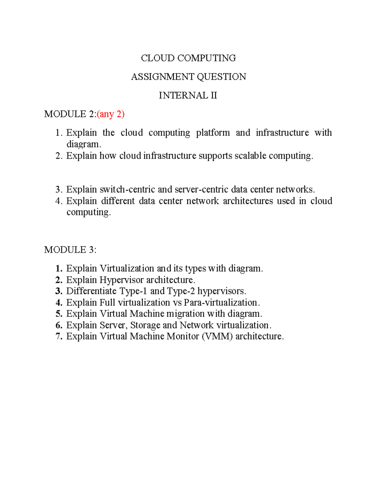 2 Assignment - CLOUD COMPUTING ASSIGNMENT QUESTION INTERNAL II MODULE 2 ...