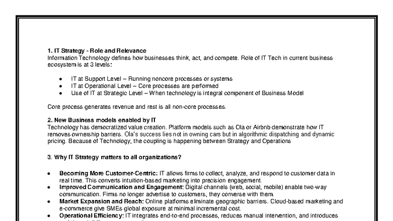 IT Strategy and Business Strategy Notes (Course Code: IT101) - Studocu