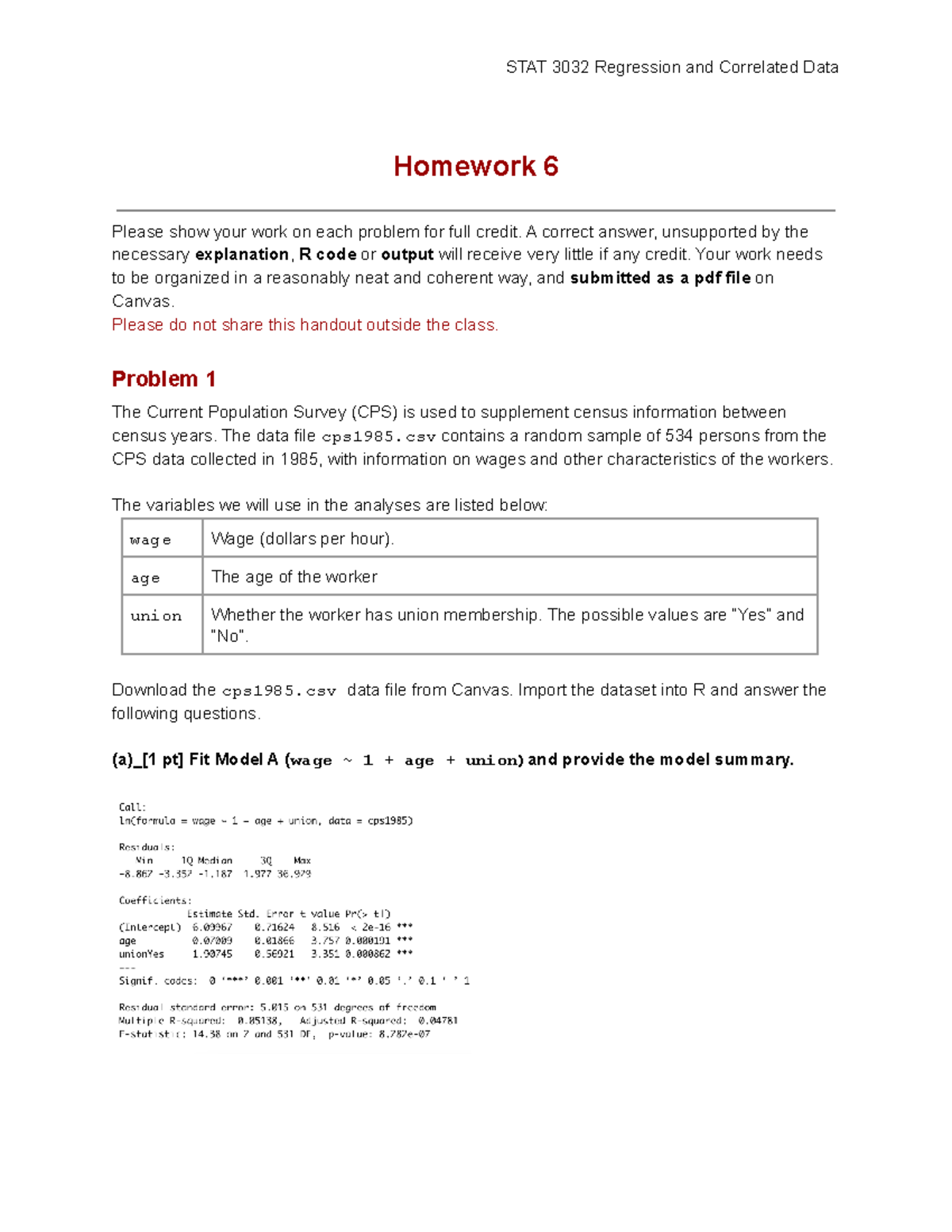 STAT 3032 HW6 - Solutions to Homework Problems from Vandenberg's Class ...