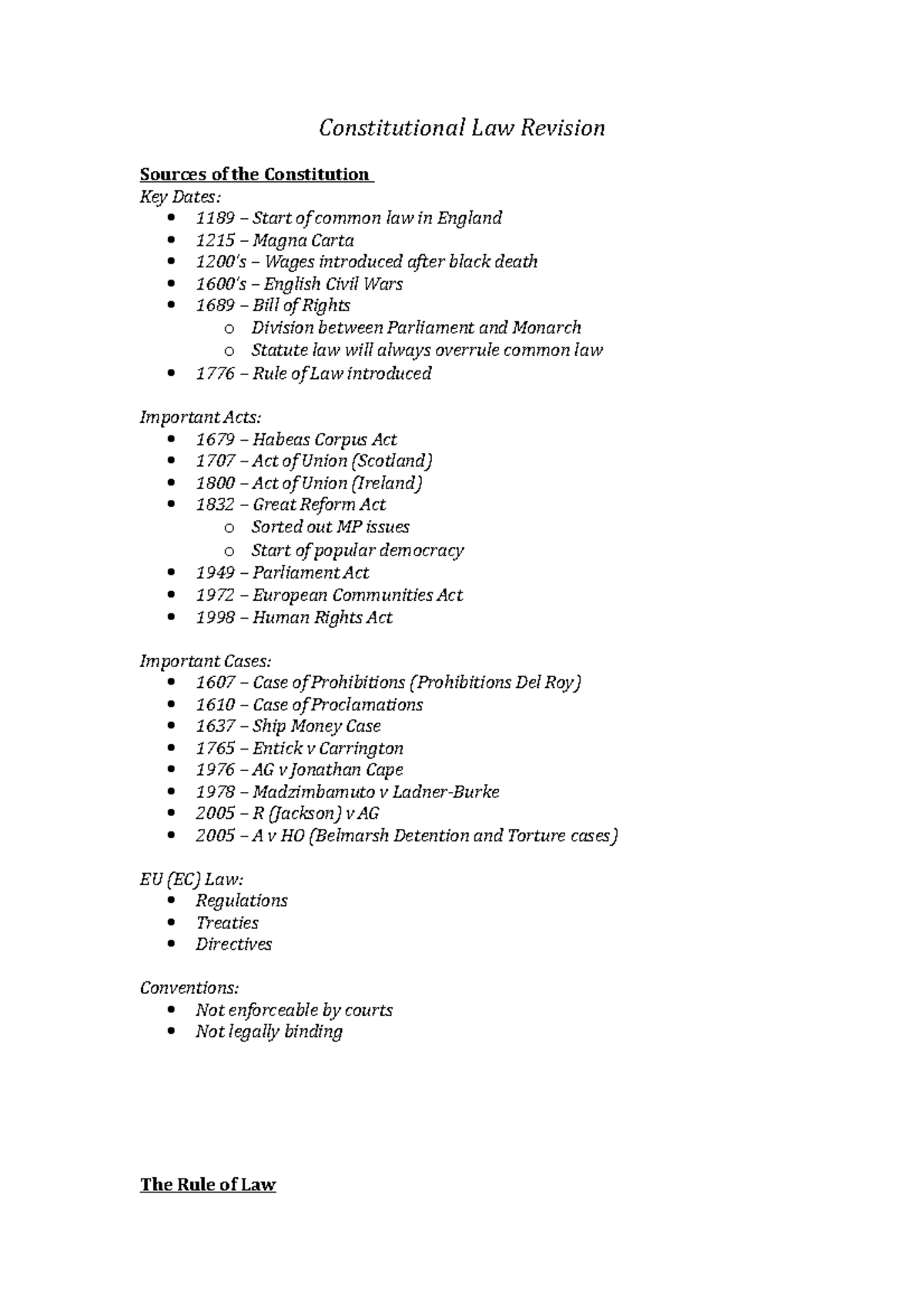 Constitutional Law Revision Notes: Key Principles and Sources - Studocu