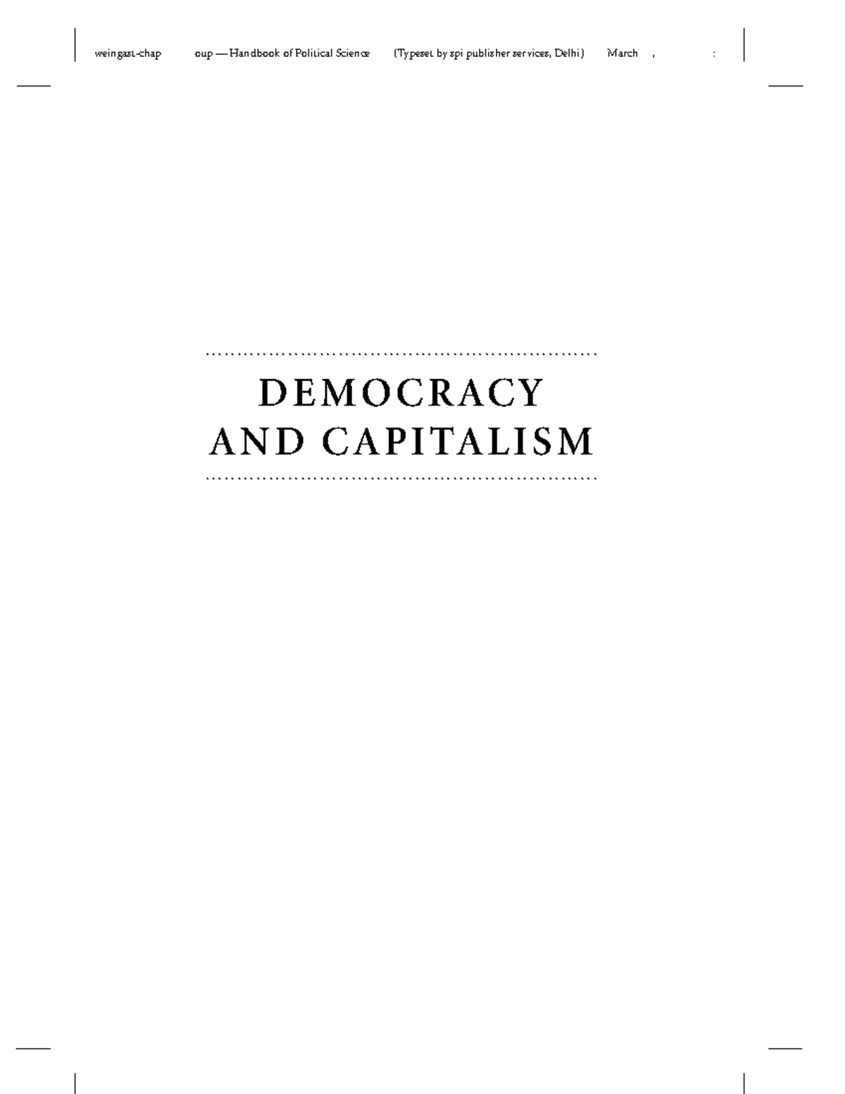 Iversen 2006: Democracy and Capitalism in Political Science - Studocu
