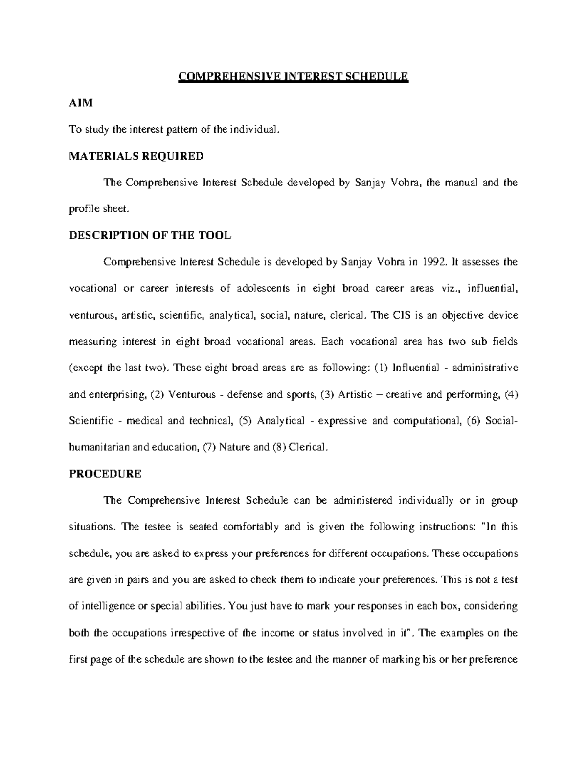 Comprehensive Interest Schedule procedure - COMPREHENSIVE INTEREST ...