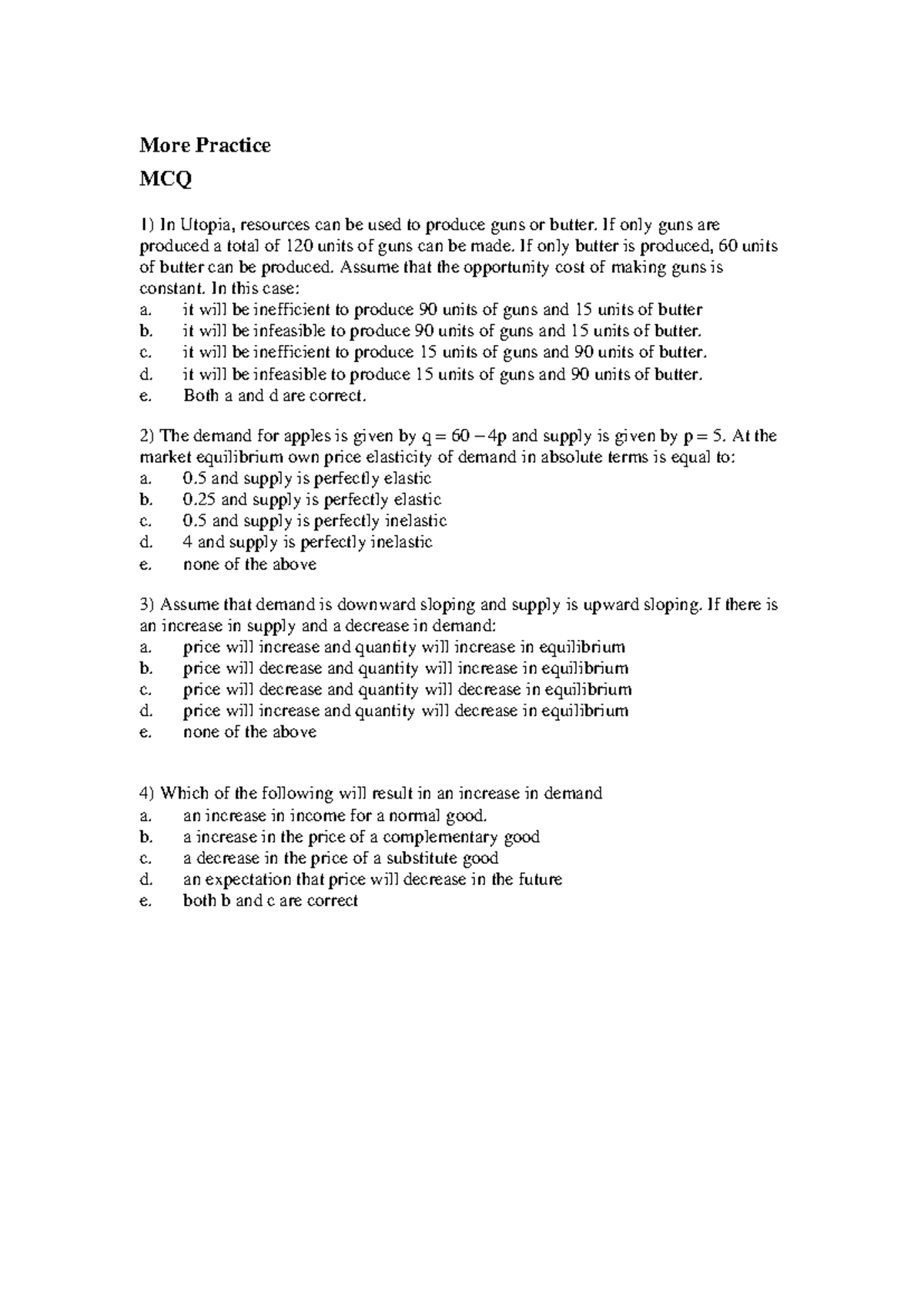 Final Exam Practice - Economics Concepts & MCQs (Course Code ...