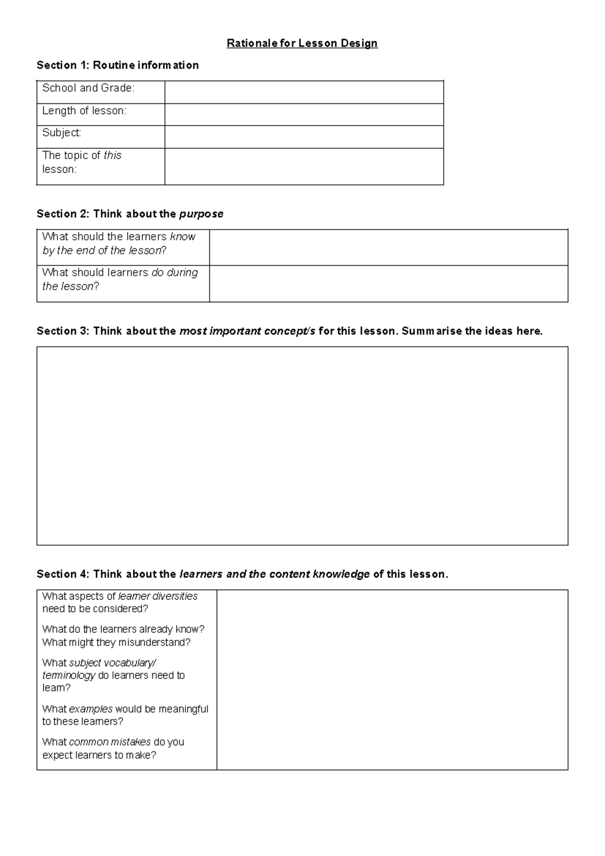 Rationale for Lesson Design: Key Considerations and Strategies - Studocu