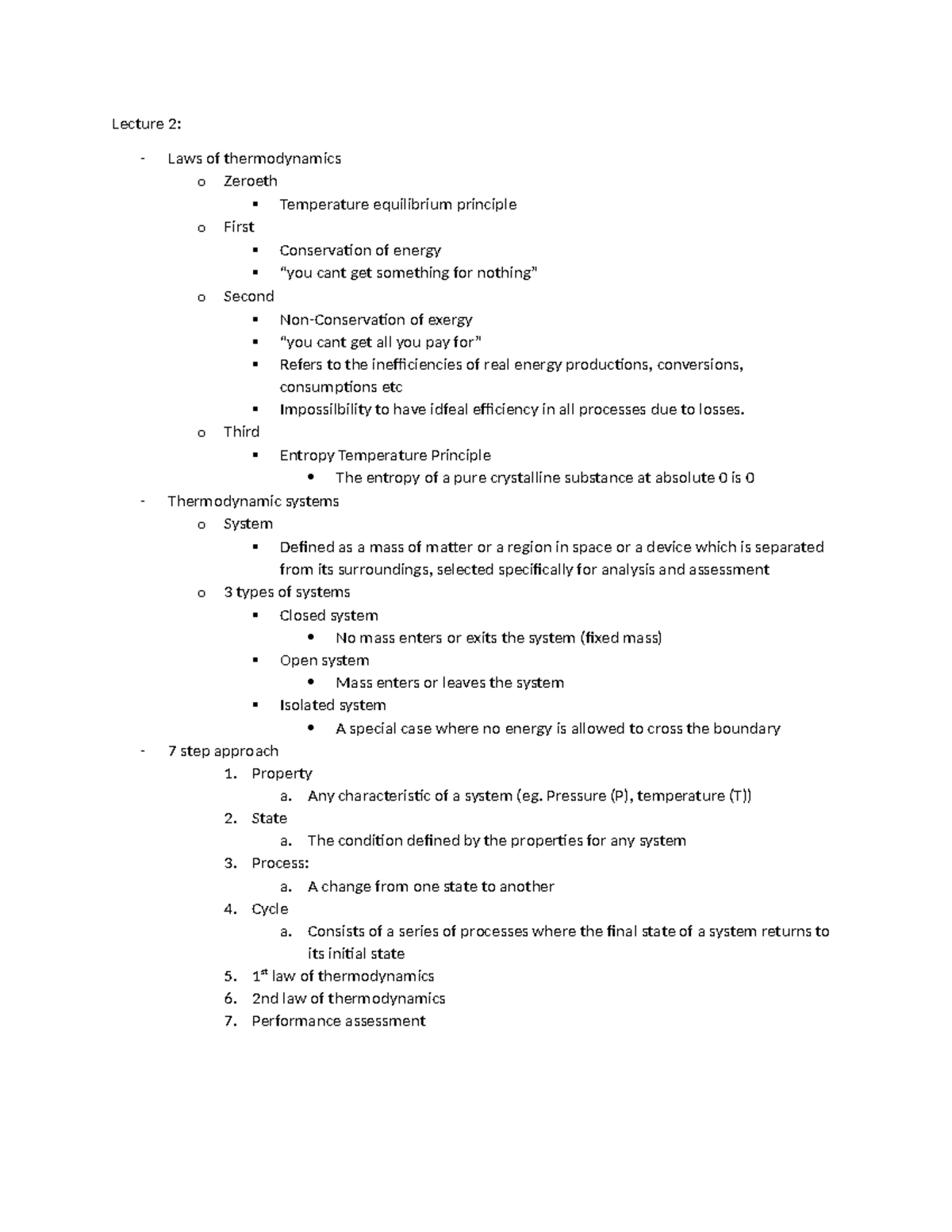 Thermo Final Notes - Lecture 2: Laws of thermodynamics o Zeroeth ...