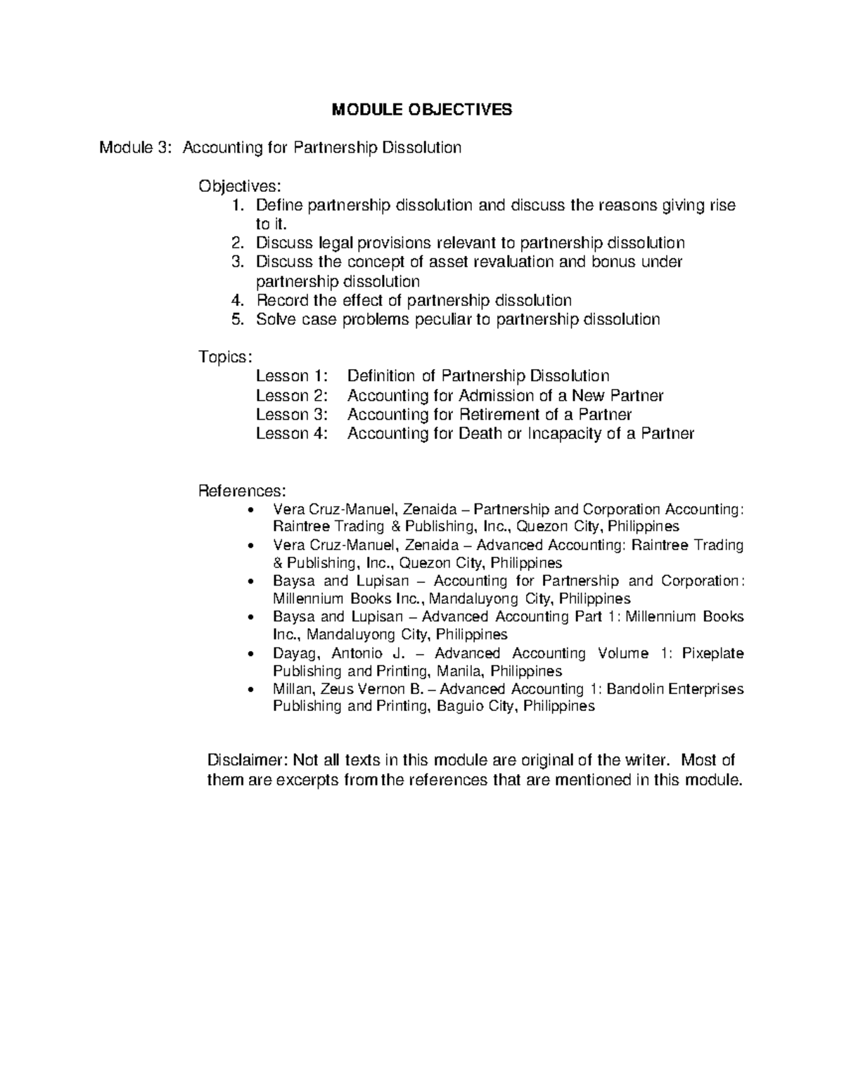 Partnership Dissolution: Module 3 Objectives and Lessons - Studocu