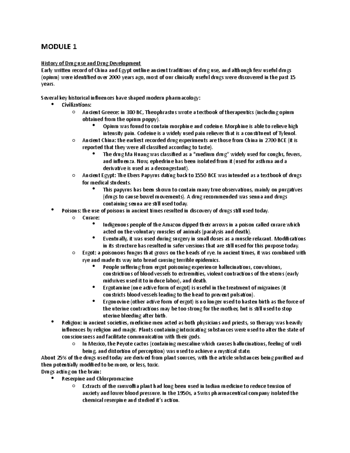 PHAR100 Module 1 - History and Development of Drugs Notes - Studocu