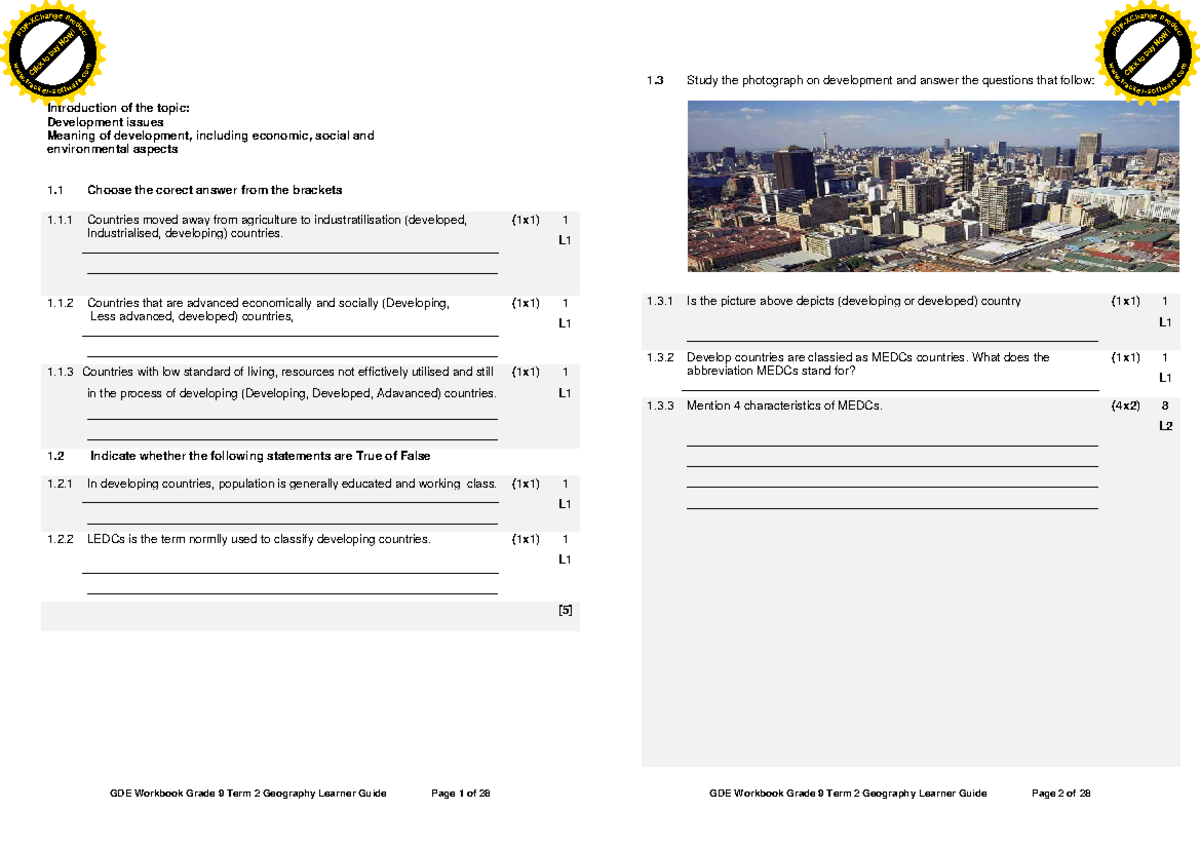 GDE SS GEO GR 9 TERM 2 Workbook: Development Issues and Indicators ...