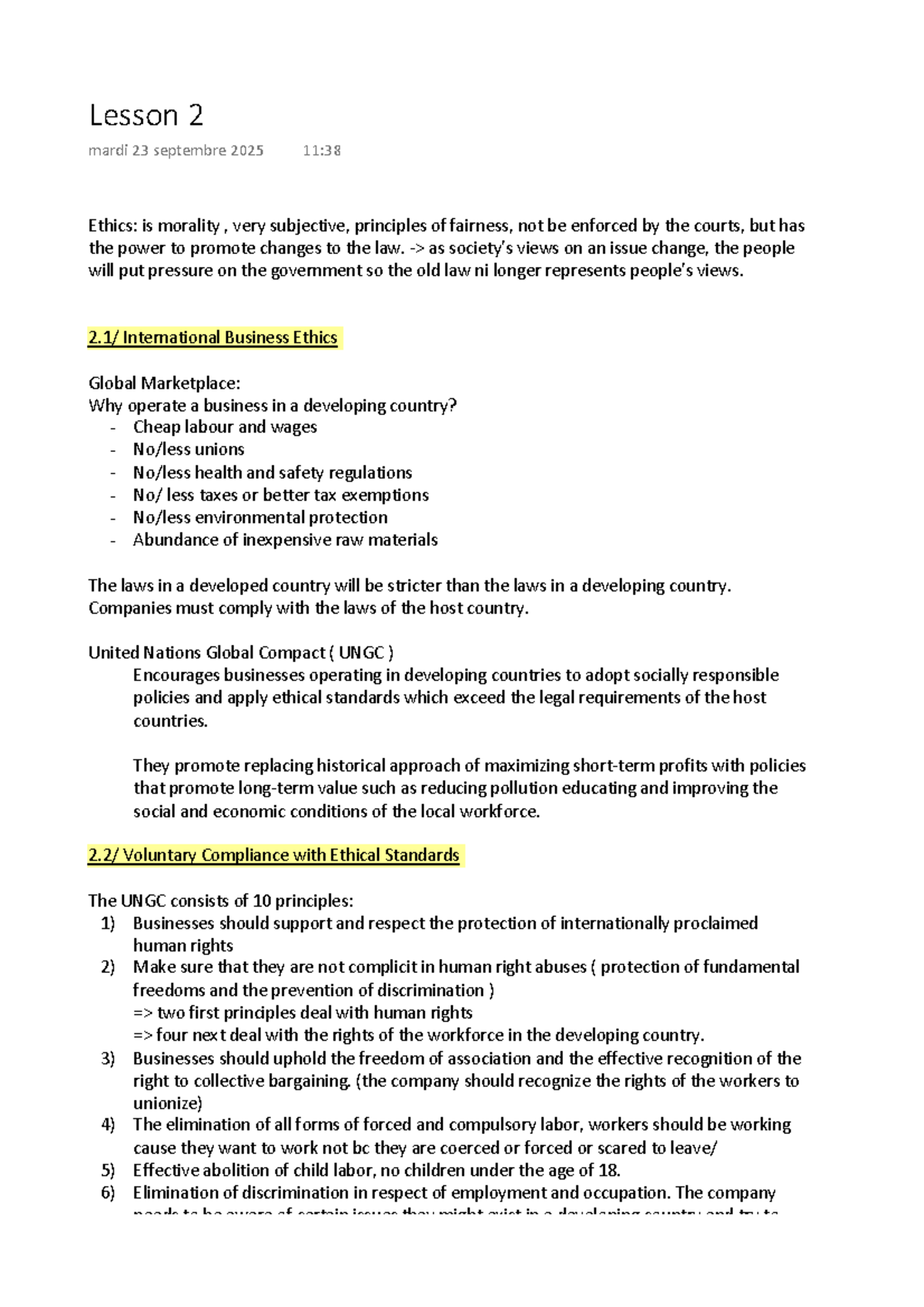 Lesson 2: Ethics in International Business and Workplace Conduct - Studocu