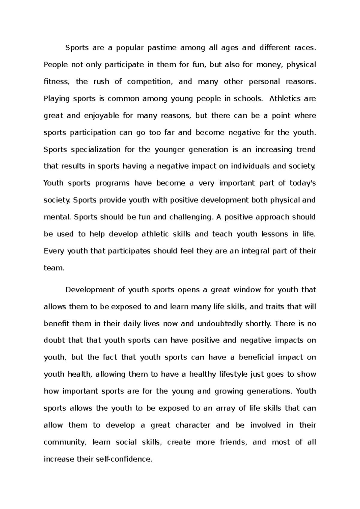 Youth Sports Programs: Positive & Negative Impacts on Development - Studocu