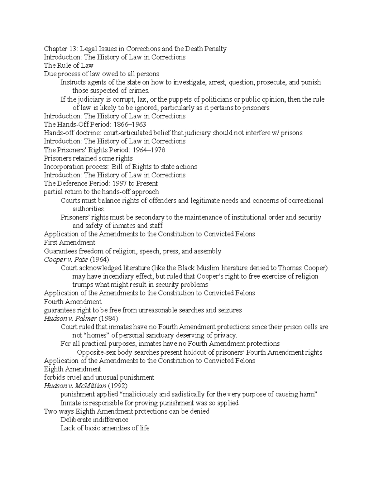 Chapter 13 notes - Chapter 13: Legal Issues in Corrections and the ...