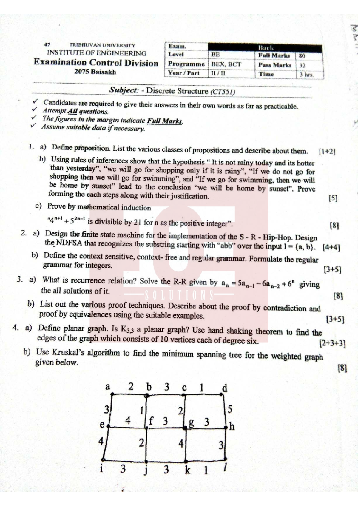 Discrete Structure Exam Questions (CT551) - Tribhuvan University - Studocu