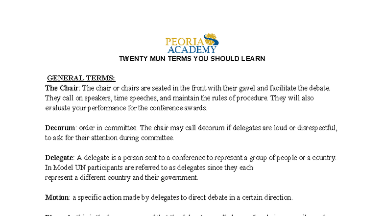 MUN Vocabulary: 20 Essential Terms for Model UN Success - Studocu