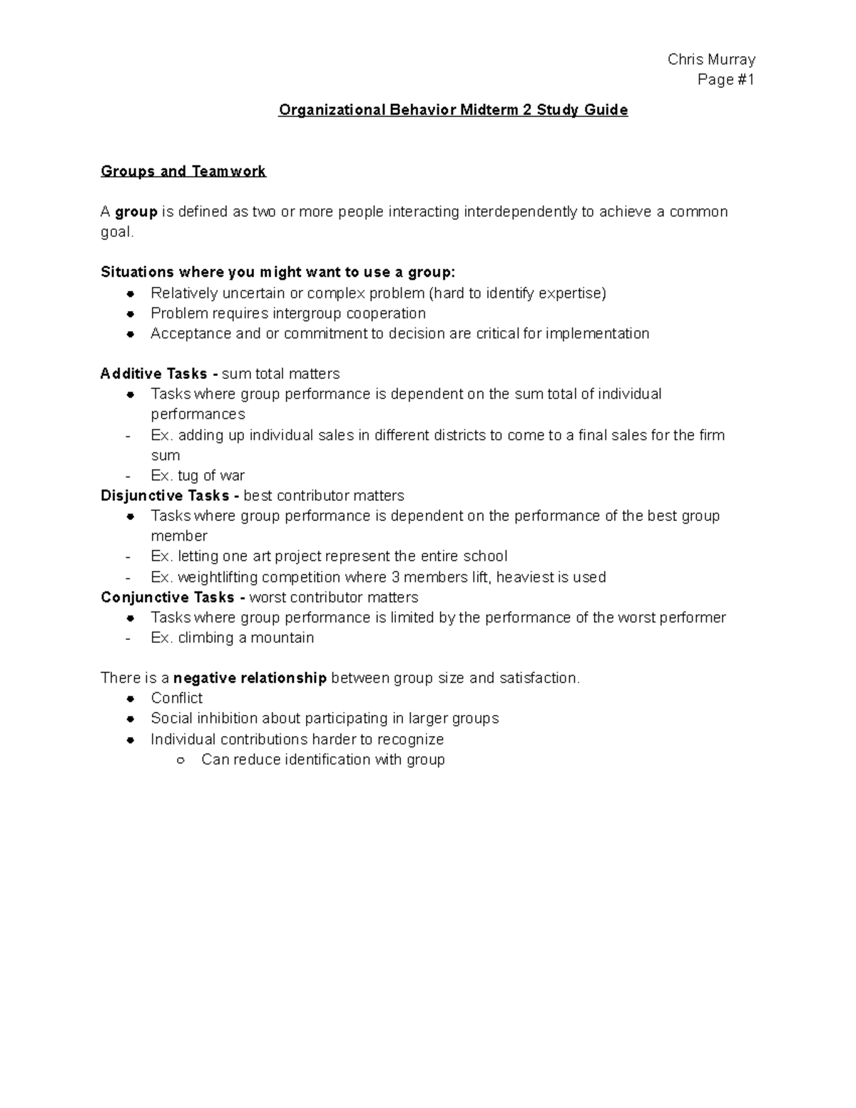 Organizational Behavior Midterm 2 Study Guide: Key Concepts ...