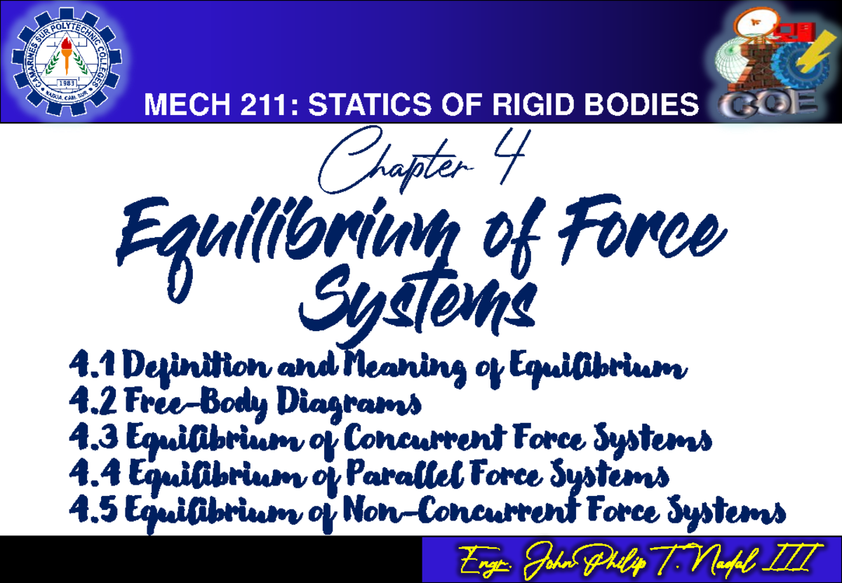 MECH 211: Chapter 4 - Equilibrium of Concurrent Force Systems - Studocu