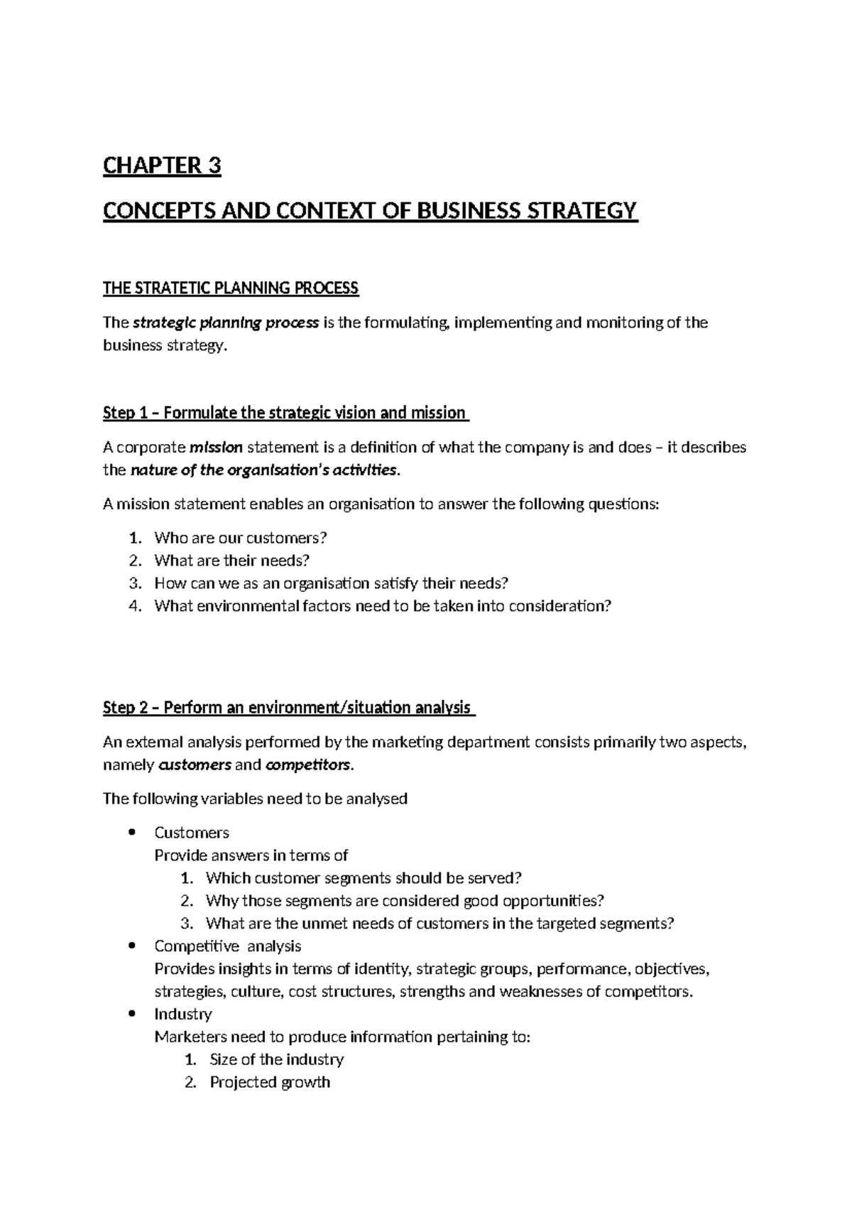 CHAPTER 3: BUSINESS STRATEGY CONCEPTS & STRATEGIC PLANNING PROCESS ...
