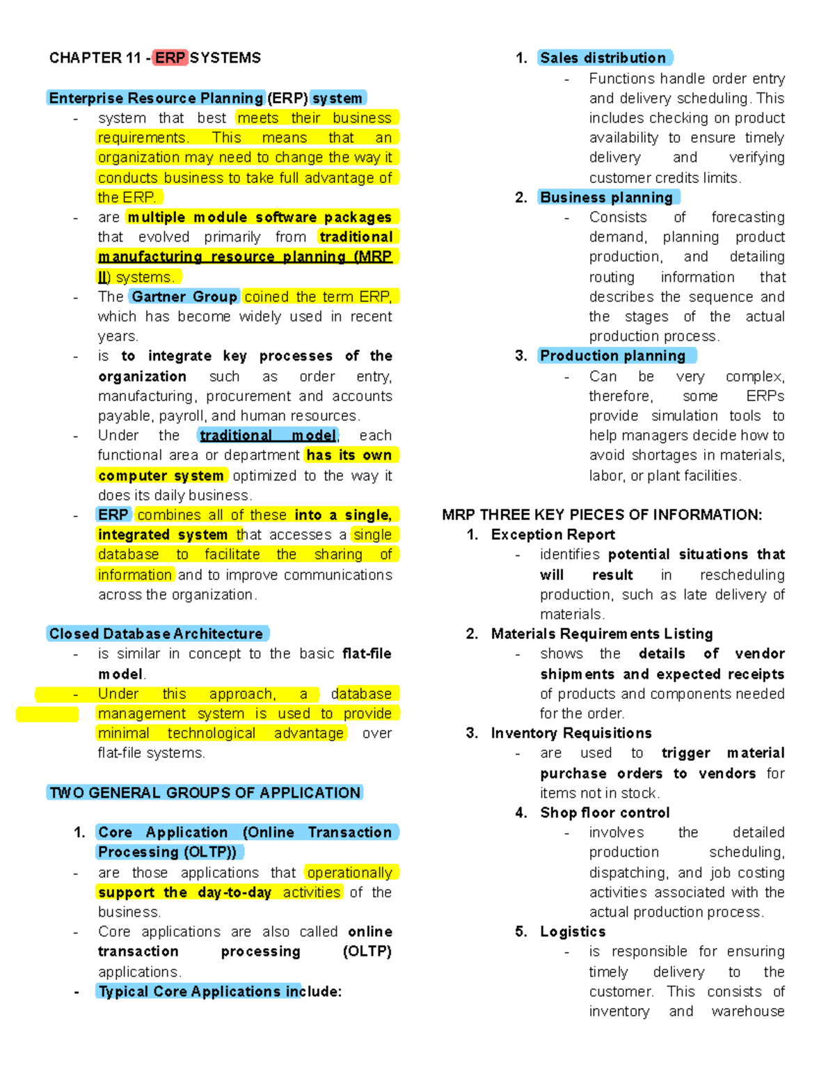 Chapter 11 - ERP Systems Overview and Key Concepts (AIS) - Studocu