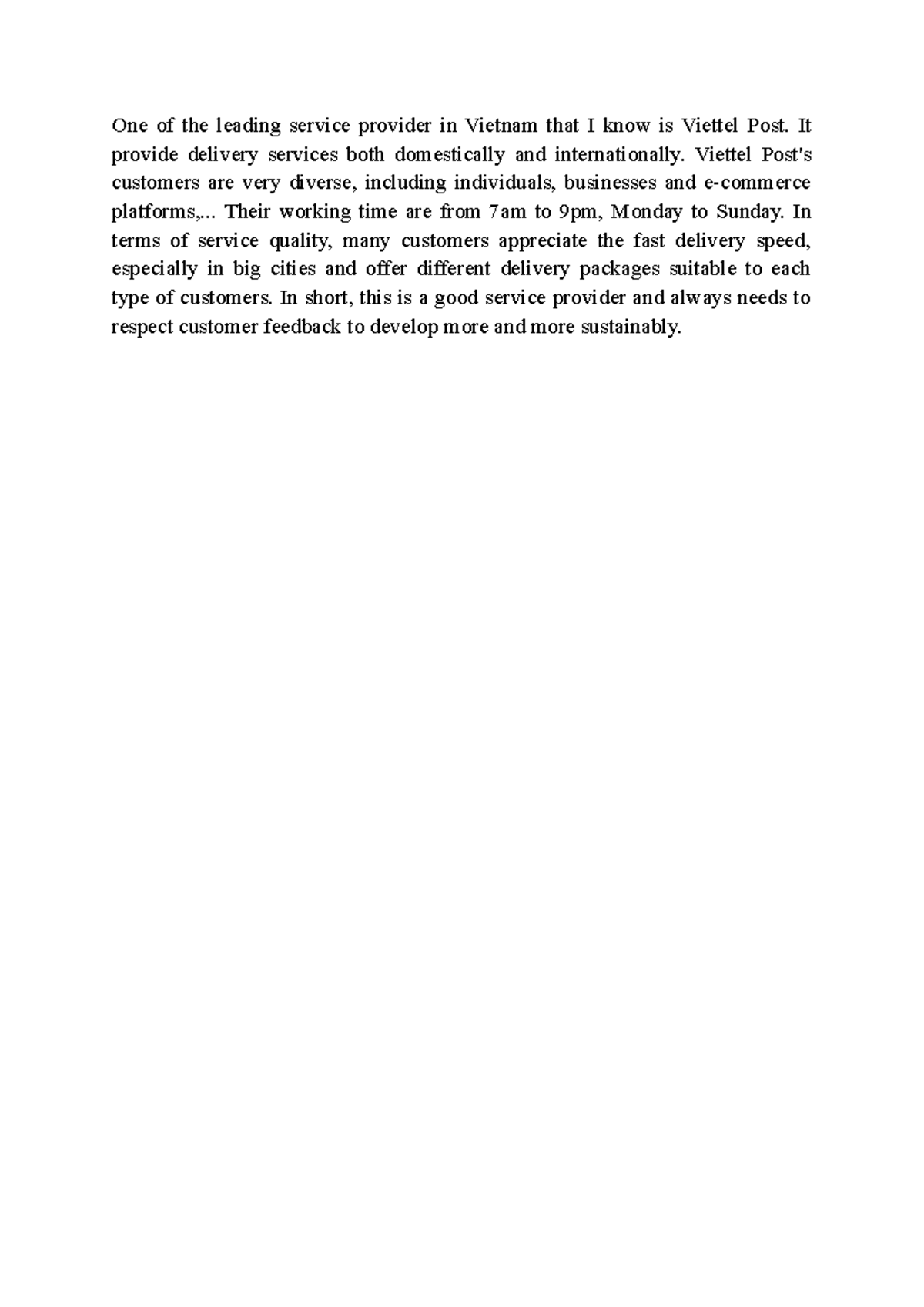 U3 - Write about a service provider you know. - One of the leading ...