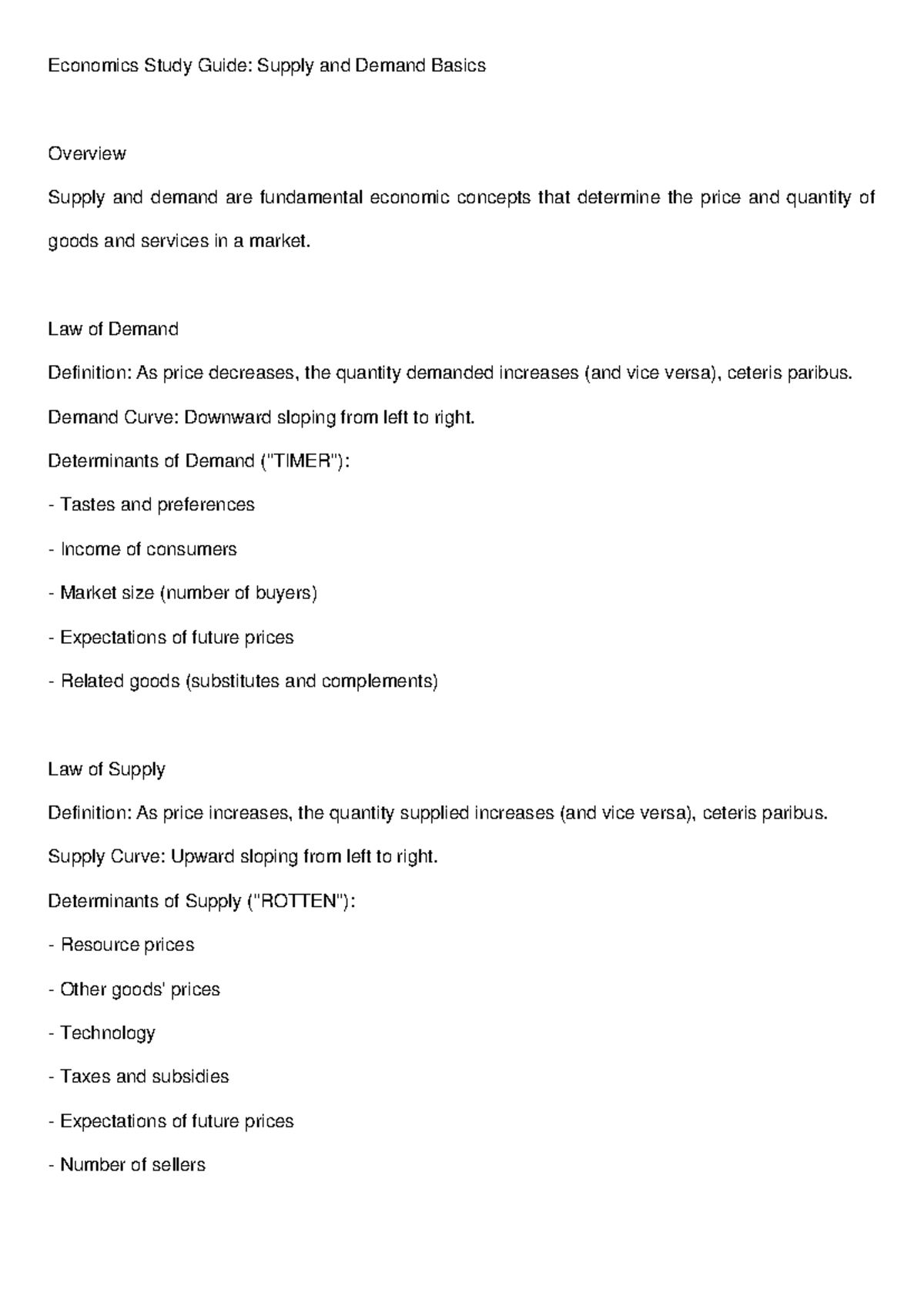 ECO 101 - Study Guide: Supply & Demand Fundamentals - Studocu