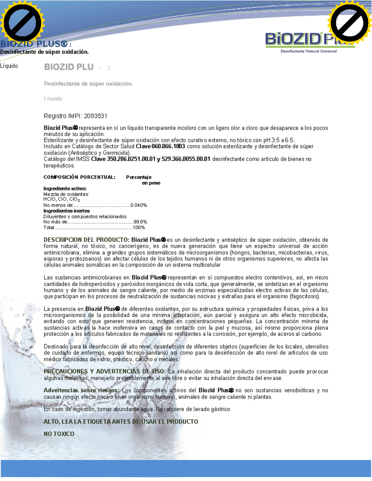 Ficha Técnica del Desinfectante Biozid Plus 2020: Composición y Usos ...