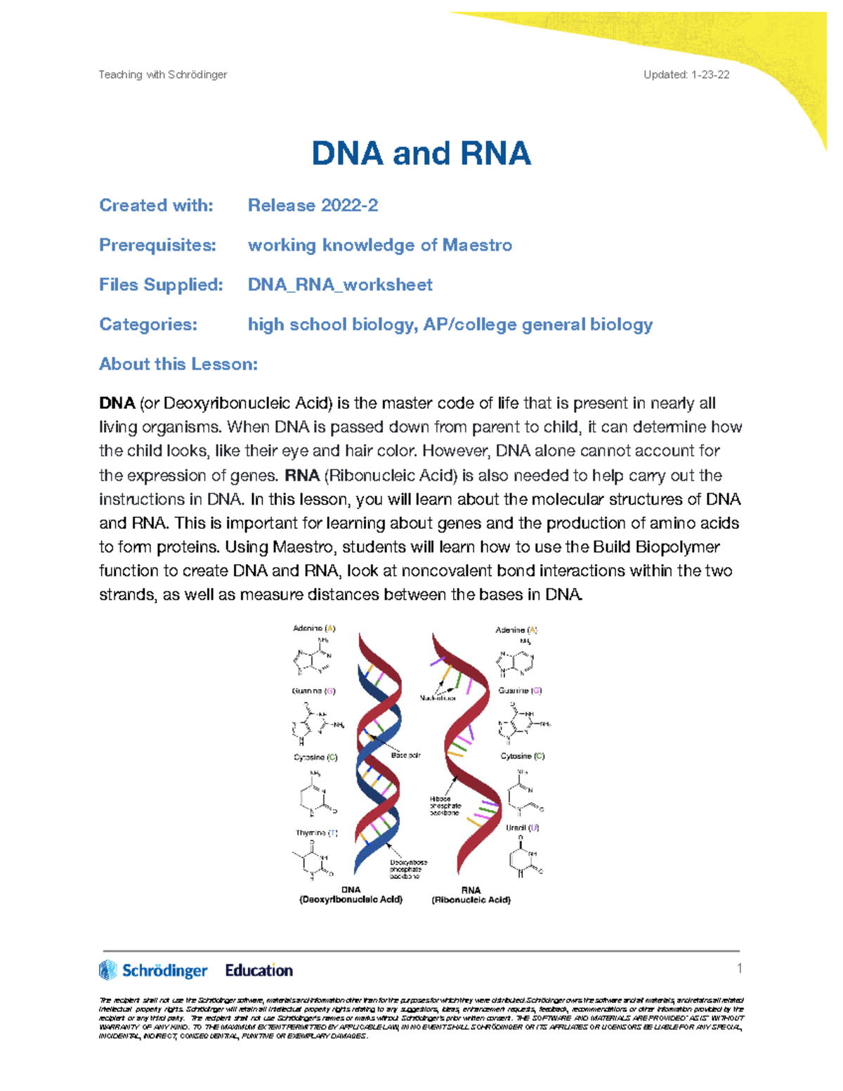 Gb-dna-ls - reading material/ study guide - Teaching with Schrödinger ...