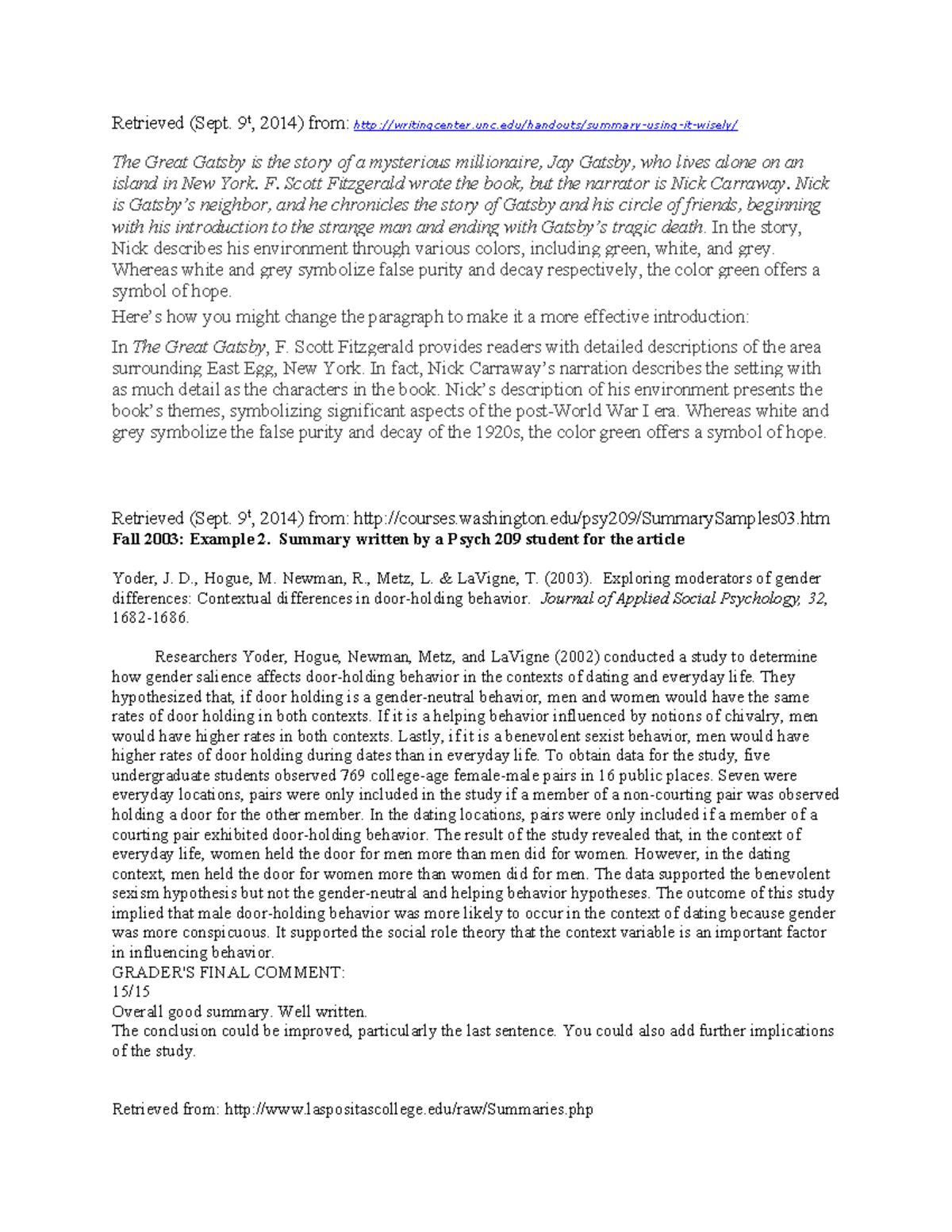 Psych 209: Summary Examples and Reporting Verbs Guide - Studocu