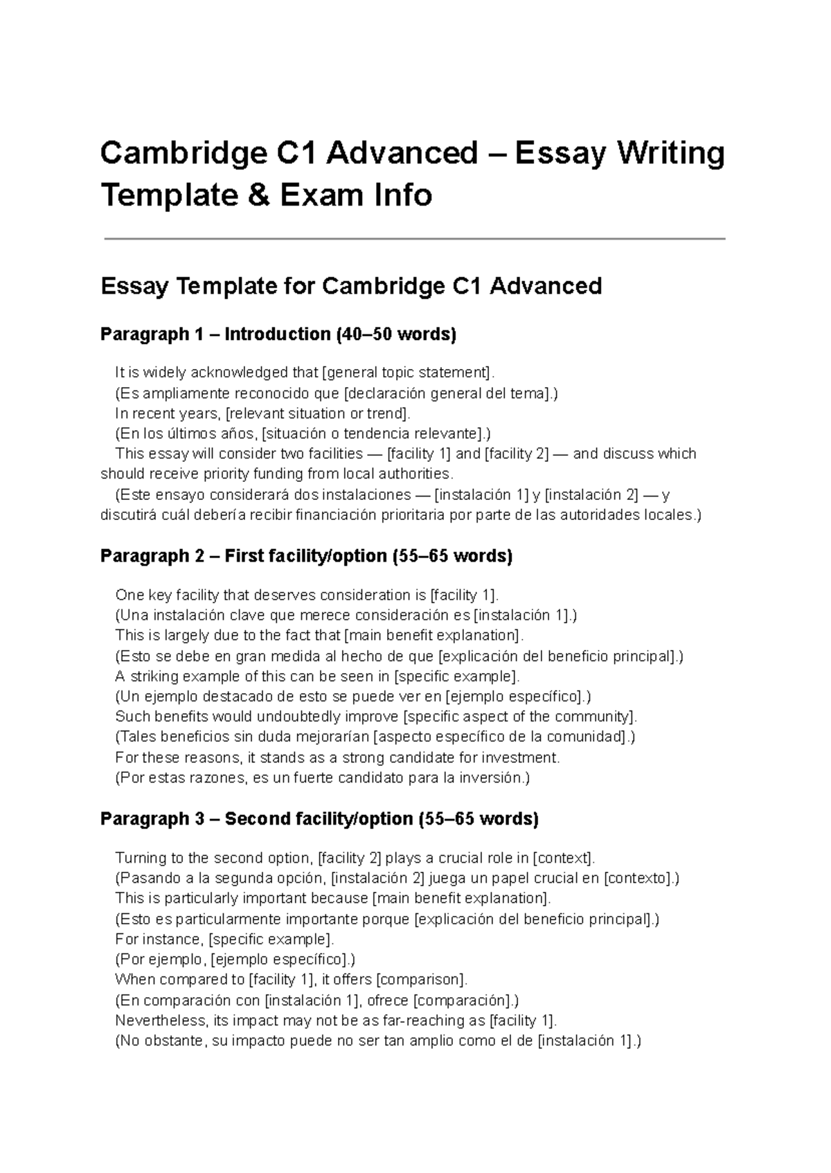 Cambridge C1 Advanced – Essay Writing Template & Exam Guidelines - Studocu