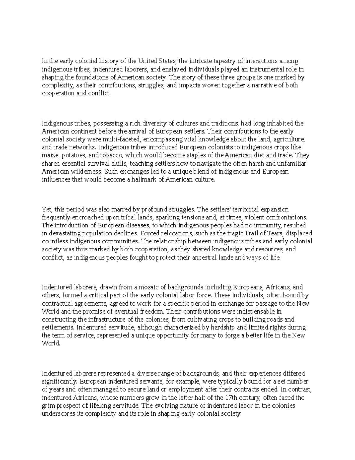 The Role of Indigenous Tribes, Indentured Labor & Slavery in Early US ...