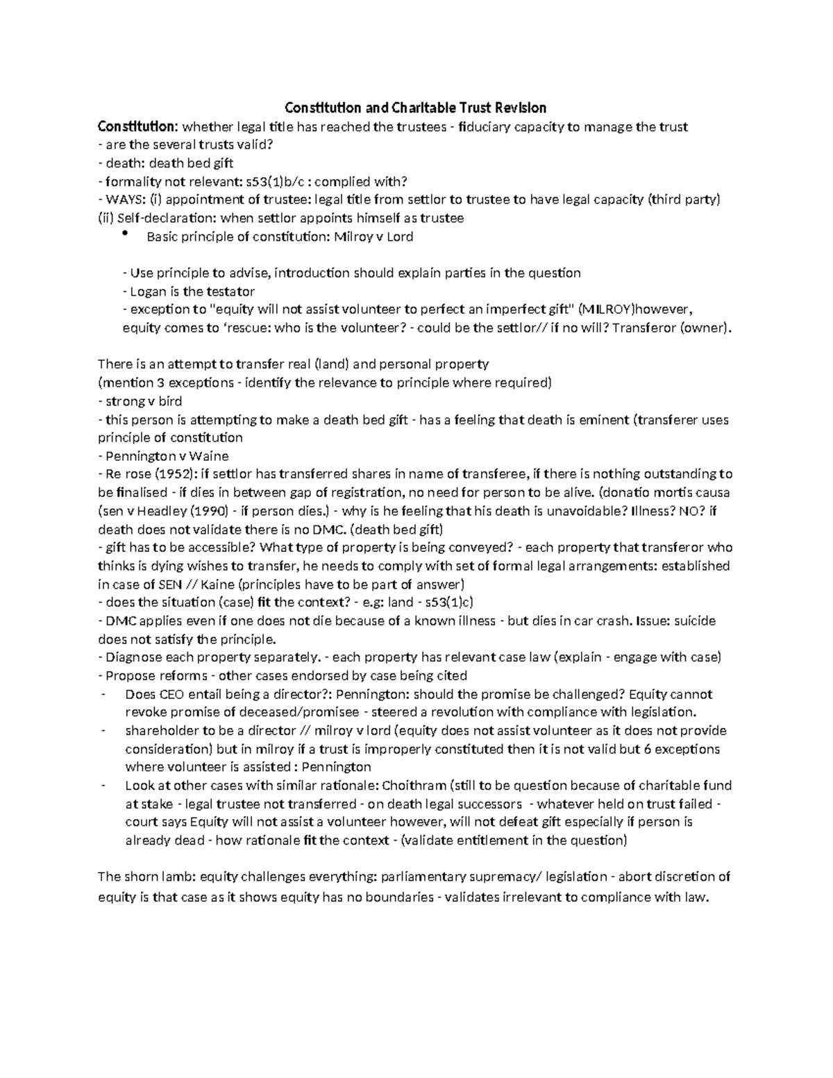 Revision Notes on Constitution and Charitable Trusts (LAW 101) - Studocu