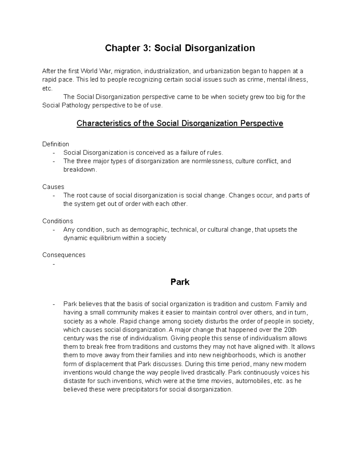 Chapter 3 Notes: Exploring Social Disorganization Concepts - Studocu
