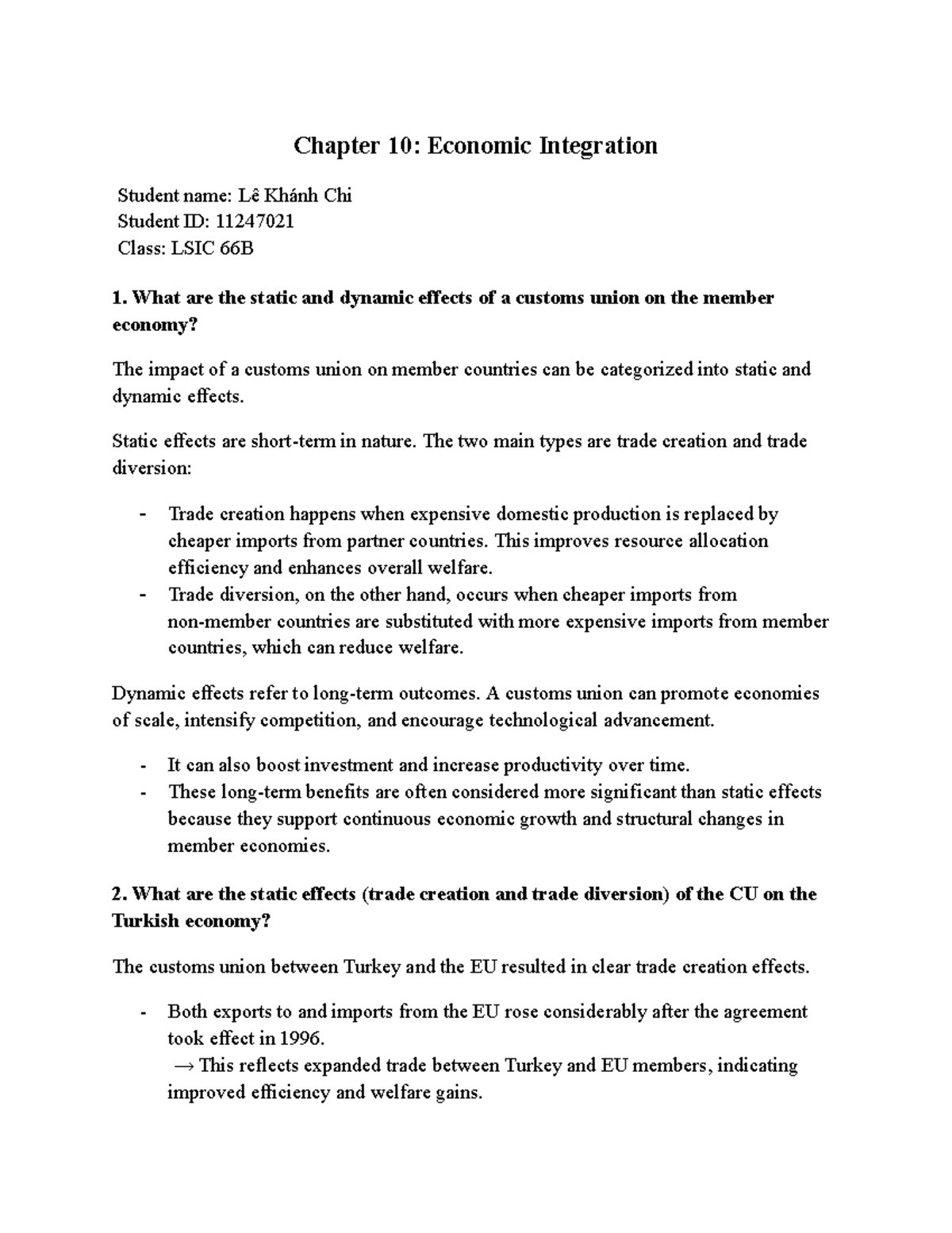 Chapter 10: Economic Integration - LSIC 66B Analysis and Effects - Studocu