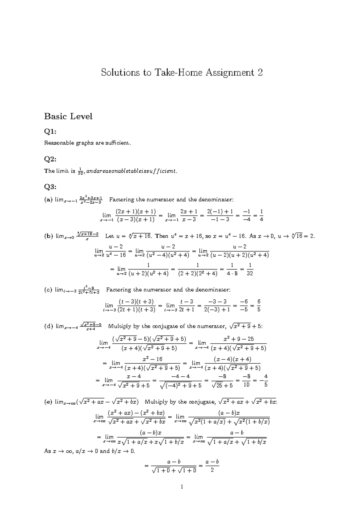 HW2: Solutions to Assignment 2 on Limits and Graphs - Studocu
