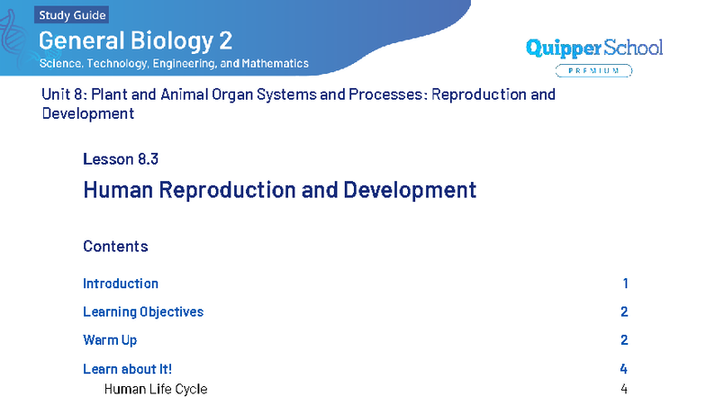 BIO2 QSD 8.3 Comprehensive Overview of Human Reproduction & Development ...