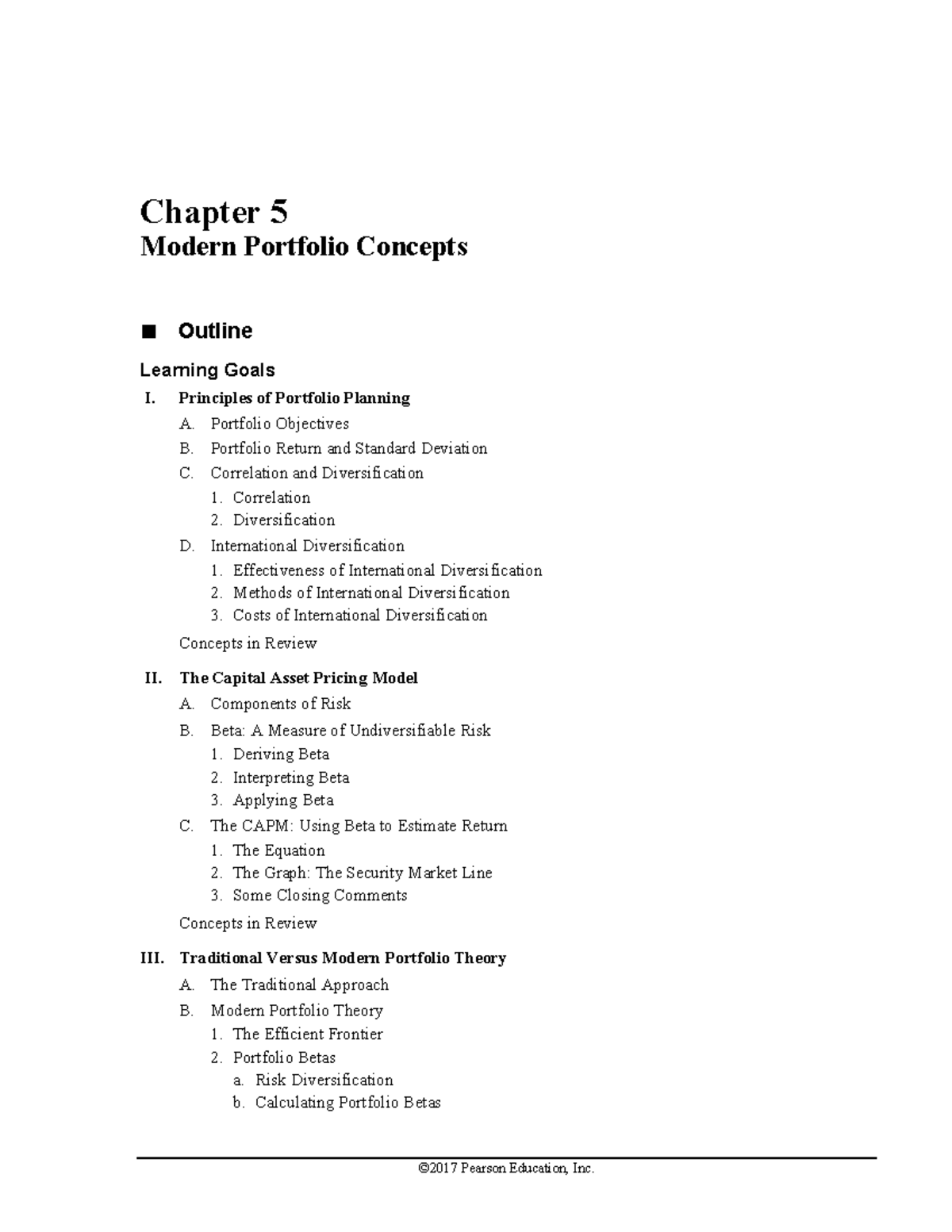 Chapter 5: Modern Portfolio Concepts - Key Learning Objectives & Review ...