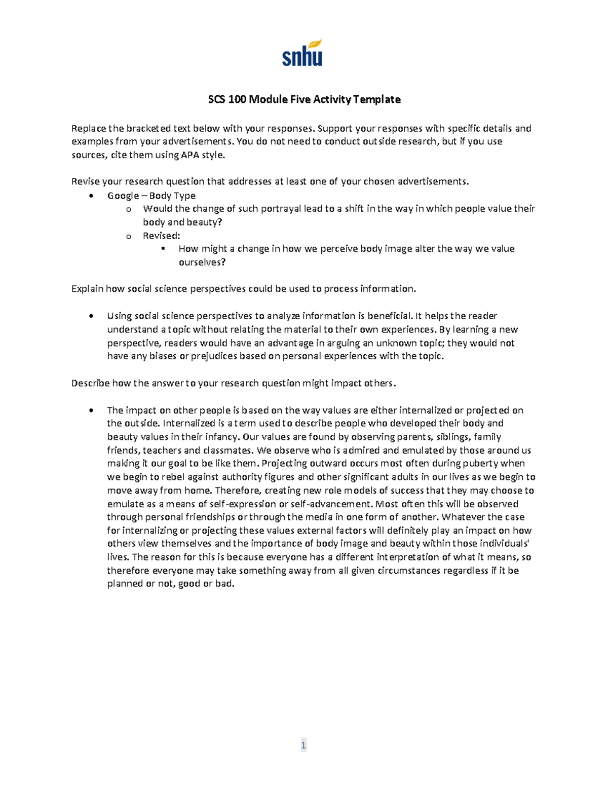 SCS 100 Module One Activity Template - SCS 100 Module One Activity ...