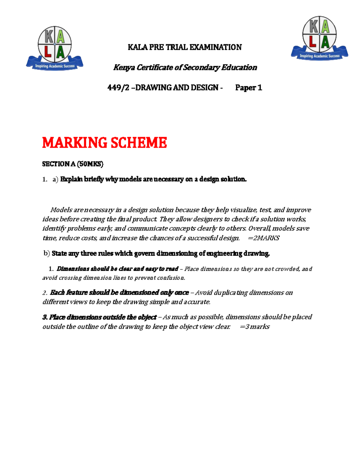 DD KALA Pre-Trial Exam 2025 Paper 1 Marking Scheme Overview - Studocu