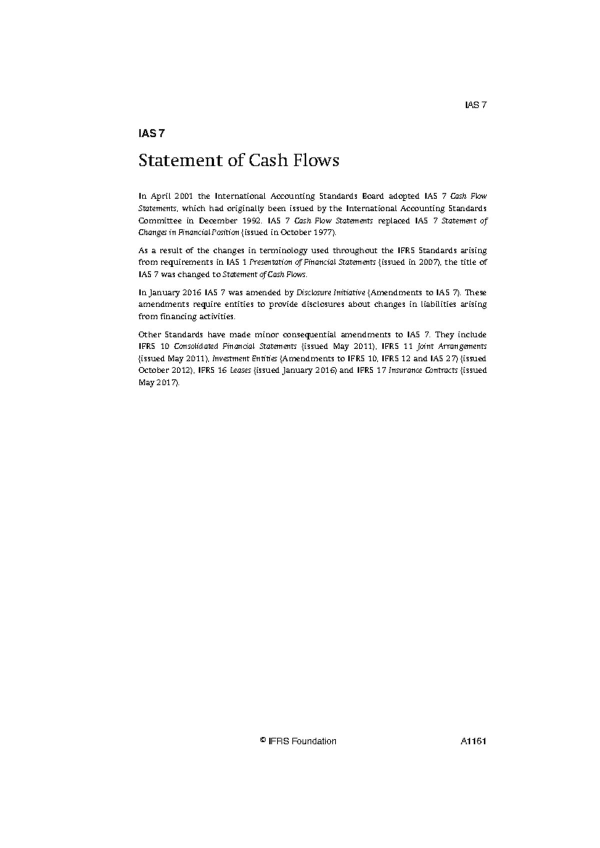 IAS 7 Statement of Cash Flows: Overview and Key Amendments - Studocu